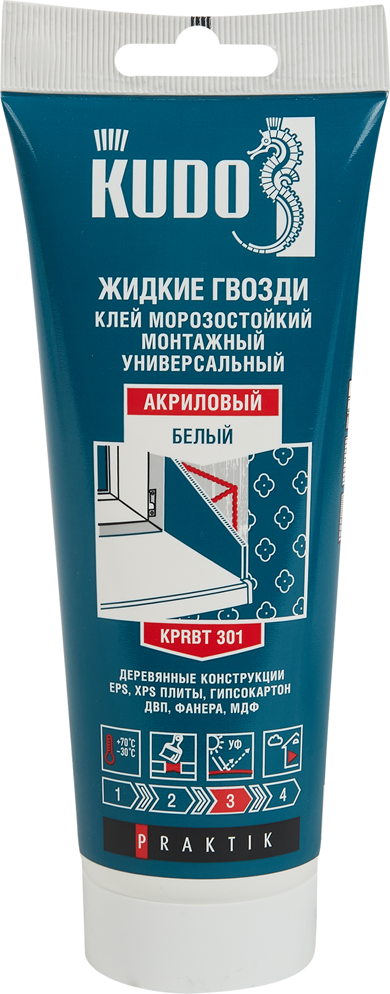 Изображение товара Клей монтажный Kudo Praktik Жидкие гвозди на акриловой основе универсальный белый тюбик 200 мл Изображение товара Клей монтажный Kudo Praktik Жидкие гвозди на акриловой основе универсальный белый тюбик 200 мл