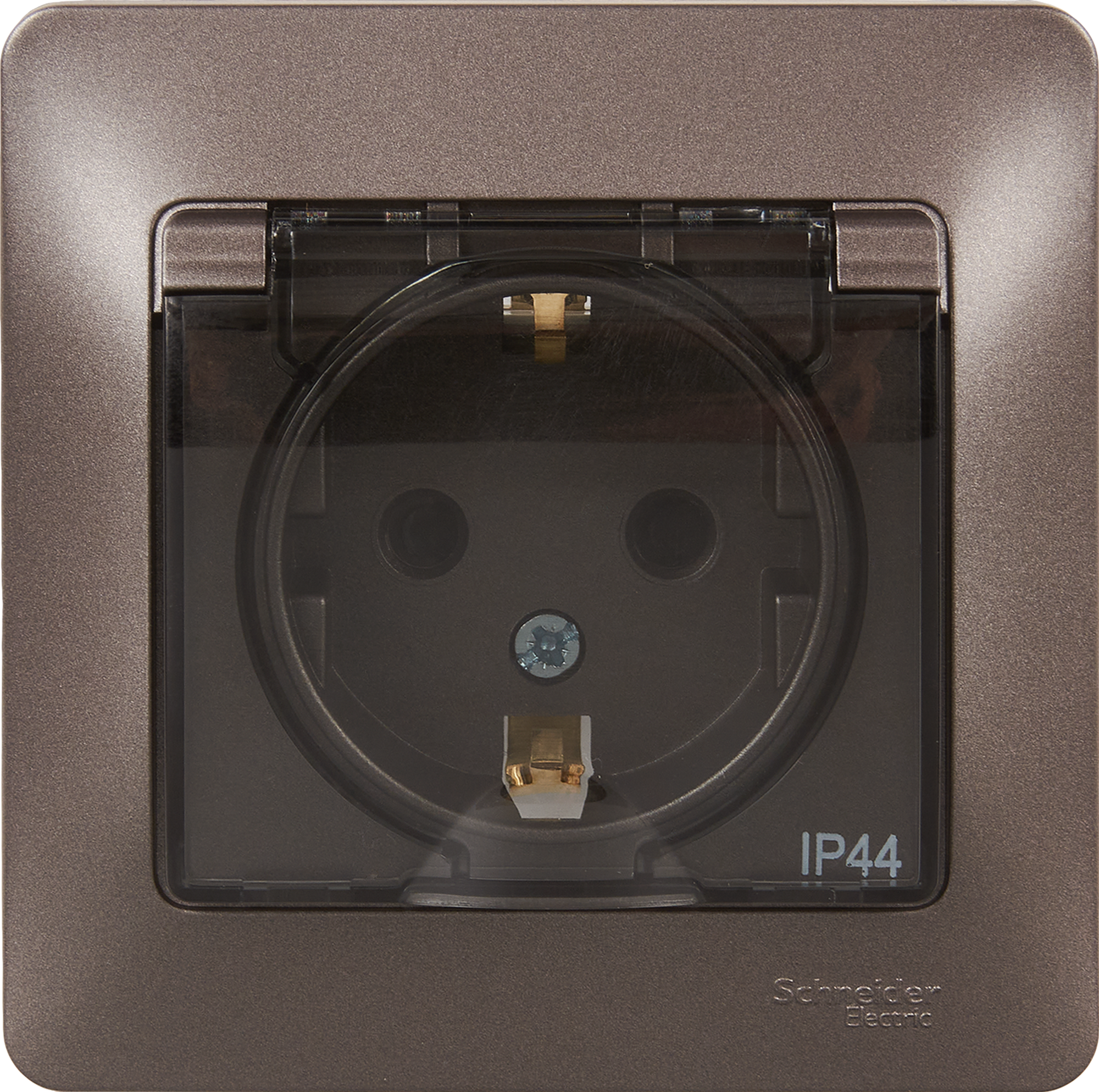 Изображение товара Розетка встраиваемая Systeme Electric Glossa IP44 с заземлением и шторками графитовая