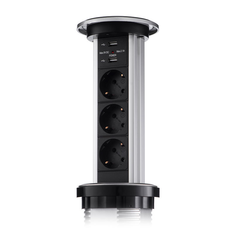 Изображение товара Розетка выдвижная встраиваемая сенсорная Mebax 3 розетки 2 USB D90.5 мм с заземлением цвет серебристый
