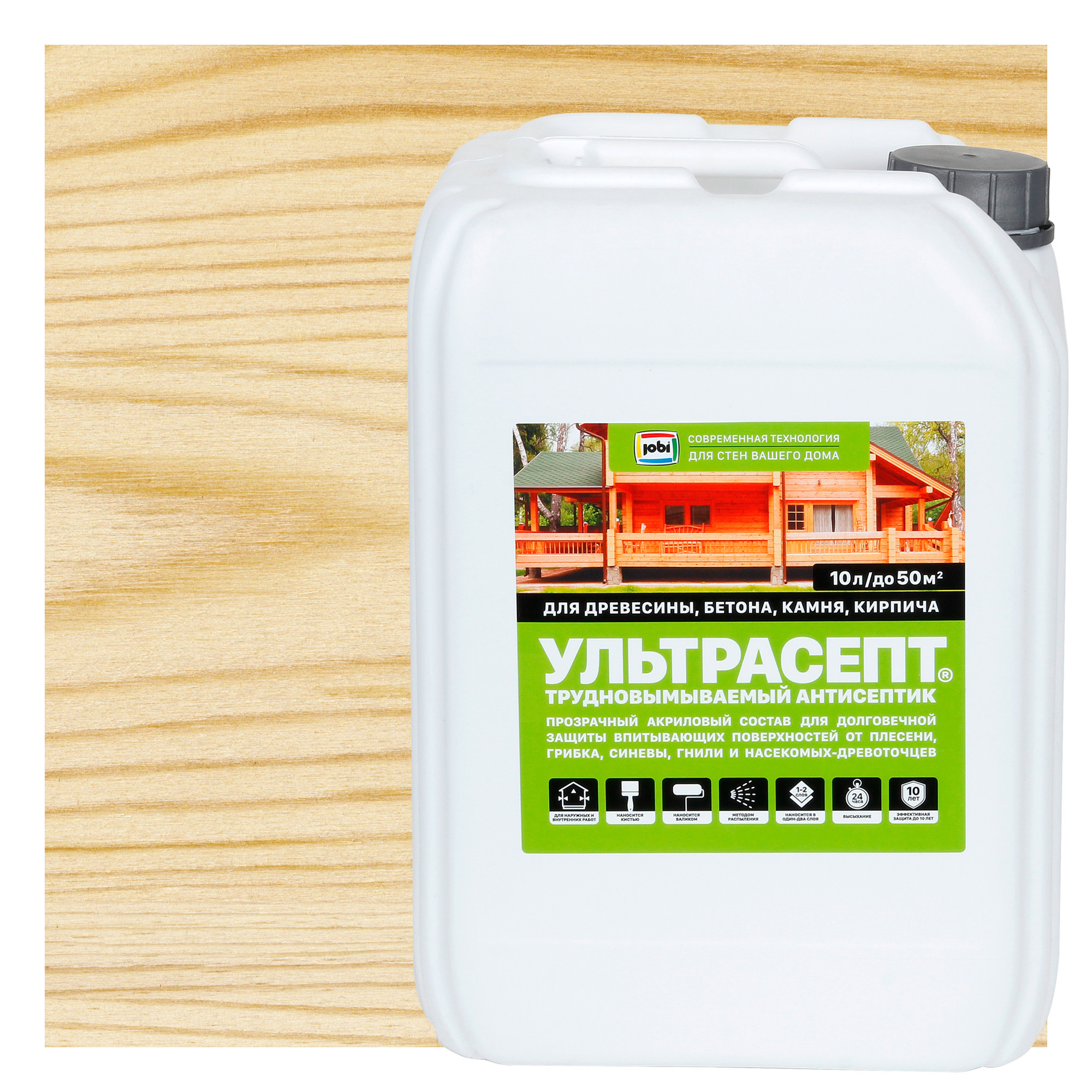 Изображение товара Антисептик Jobi Ультрасепт для дерева и камня 10 л - защита и сохранность конструкций