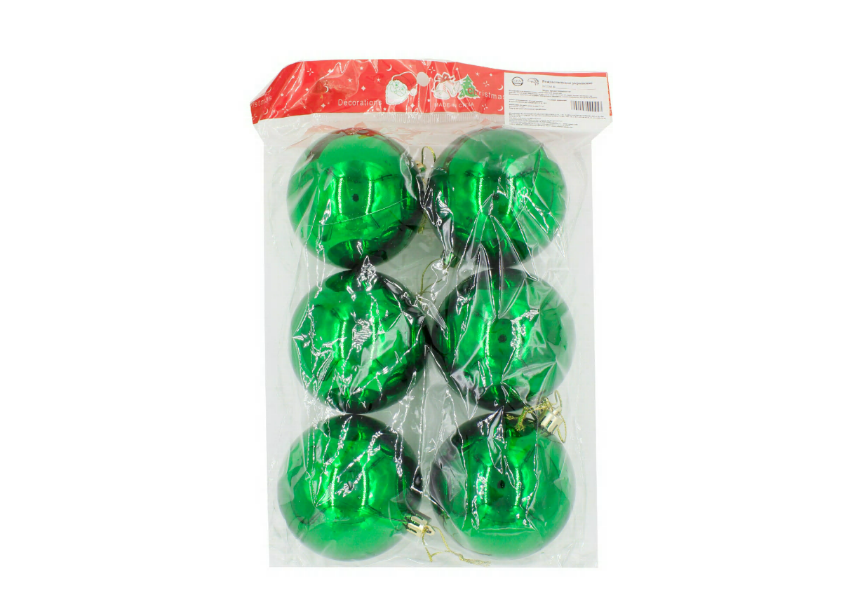 Изображение товара Набор елочных шаров China dans 60SP06-01L 6 см пластик зеленый 6 шт