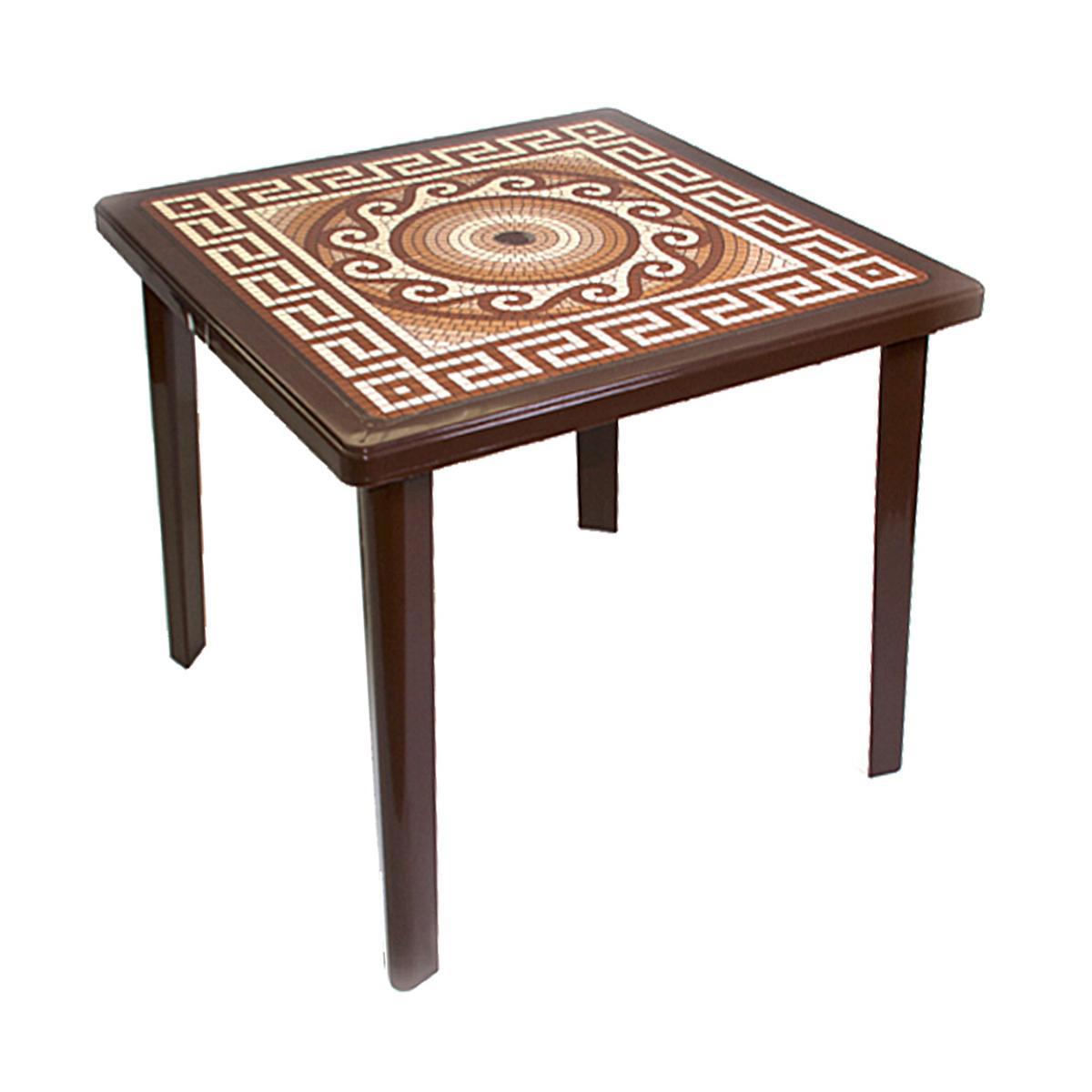 Изображение товара Нераздвижной садовый стол Стандарт Греческий орнамент71x80x 80 см пластик коричневый