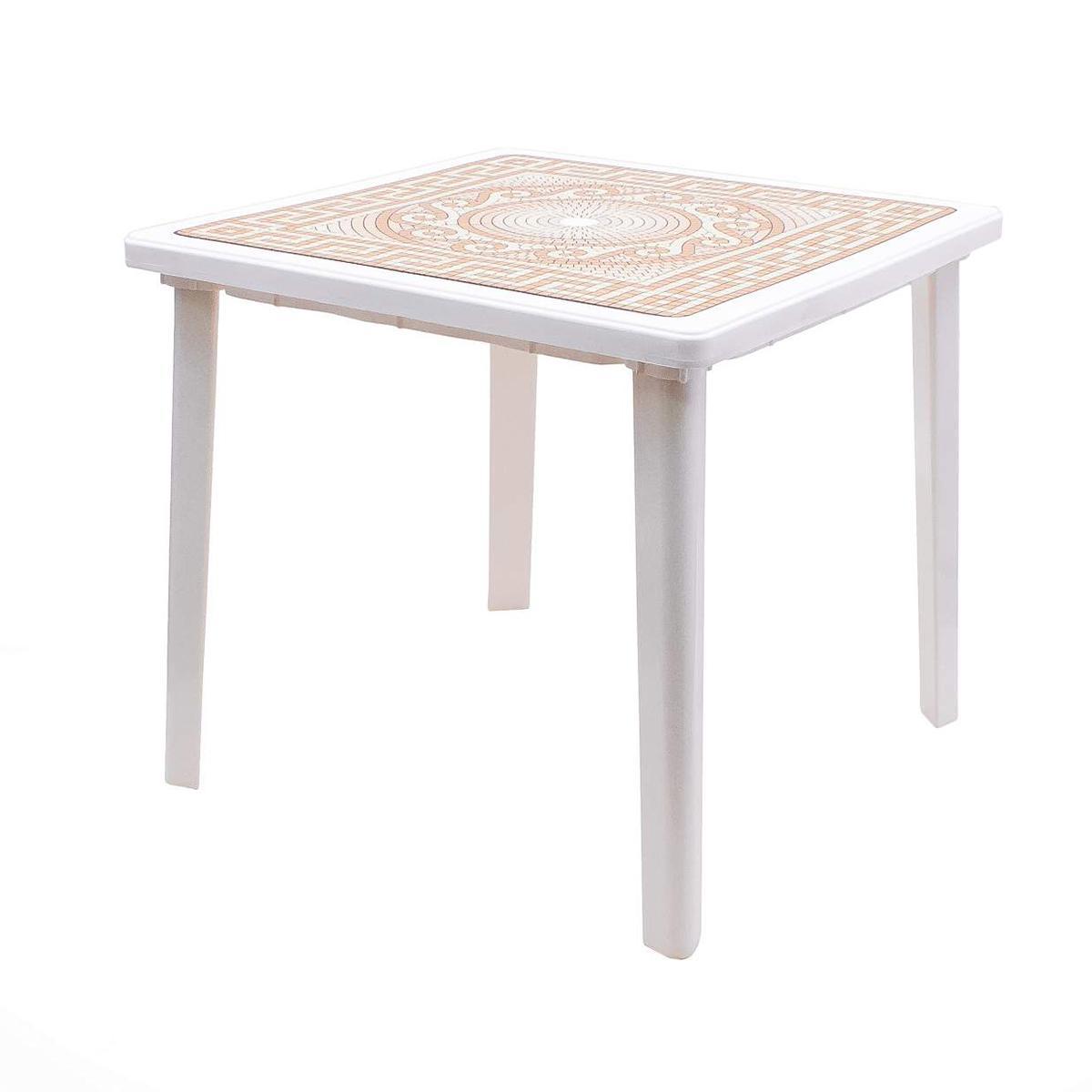 Изображение товара Пластиковый садовый стол Греческий орнамент 80x80 см белый для дачи и кафе