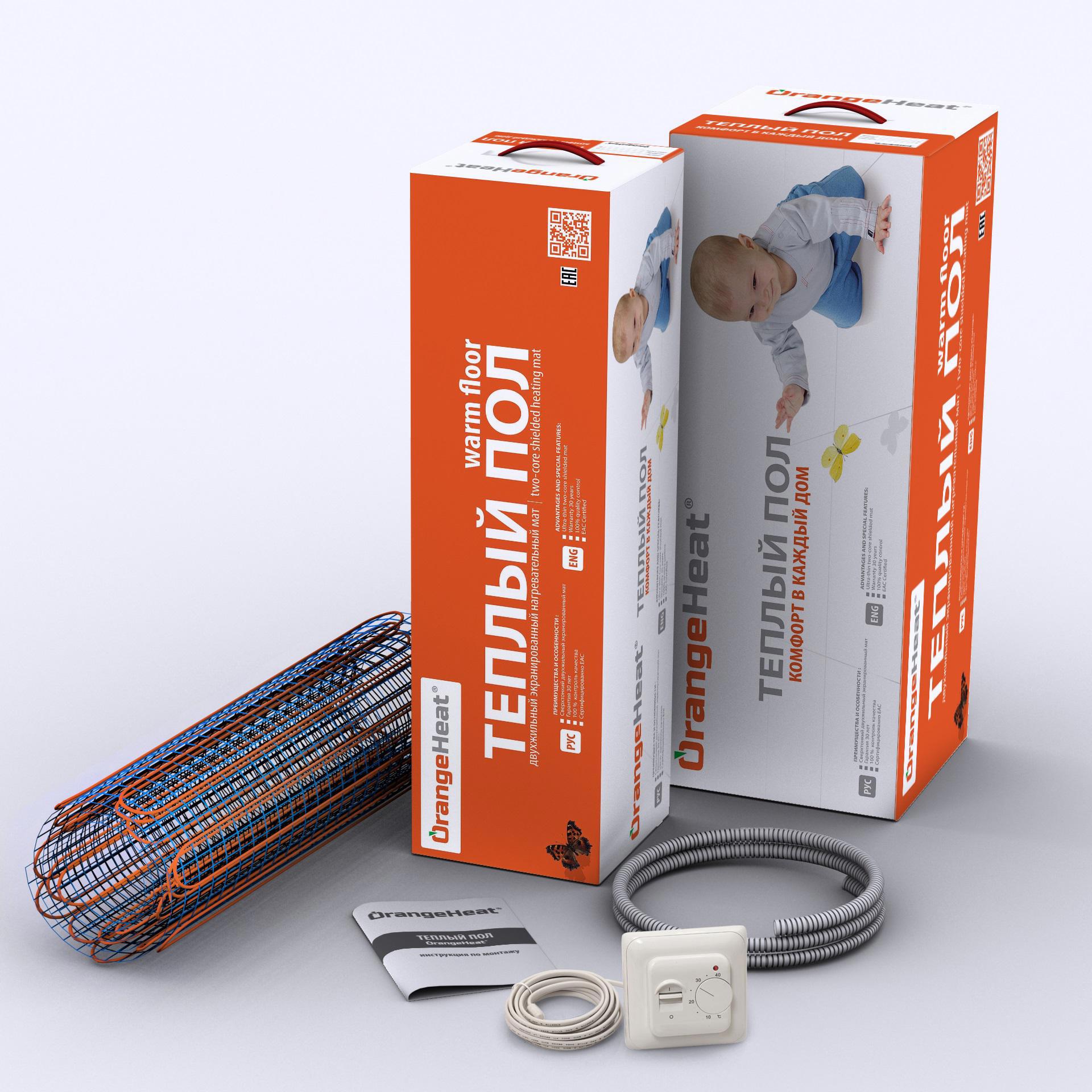 Изображение товара Нагревательный мат Orangeheat 8 м² 1200 Вт с терморегулятором для теплого пола