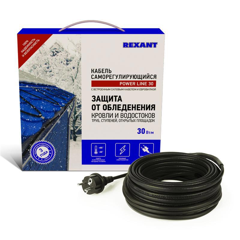 Изображение товара Греющий кабель Rexant 7 м 210 Вт для труб и кровли саморегулирующийся