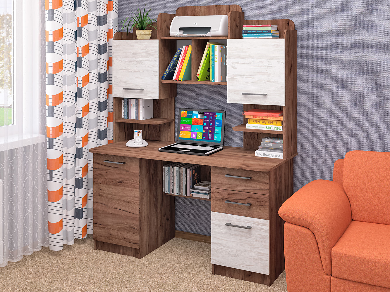 Изображение товара Стол компьютерный Пирамида Ск-9 140x182x60 см из ЛДСП темно-коричневый