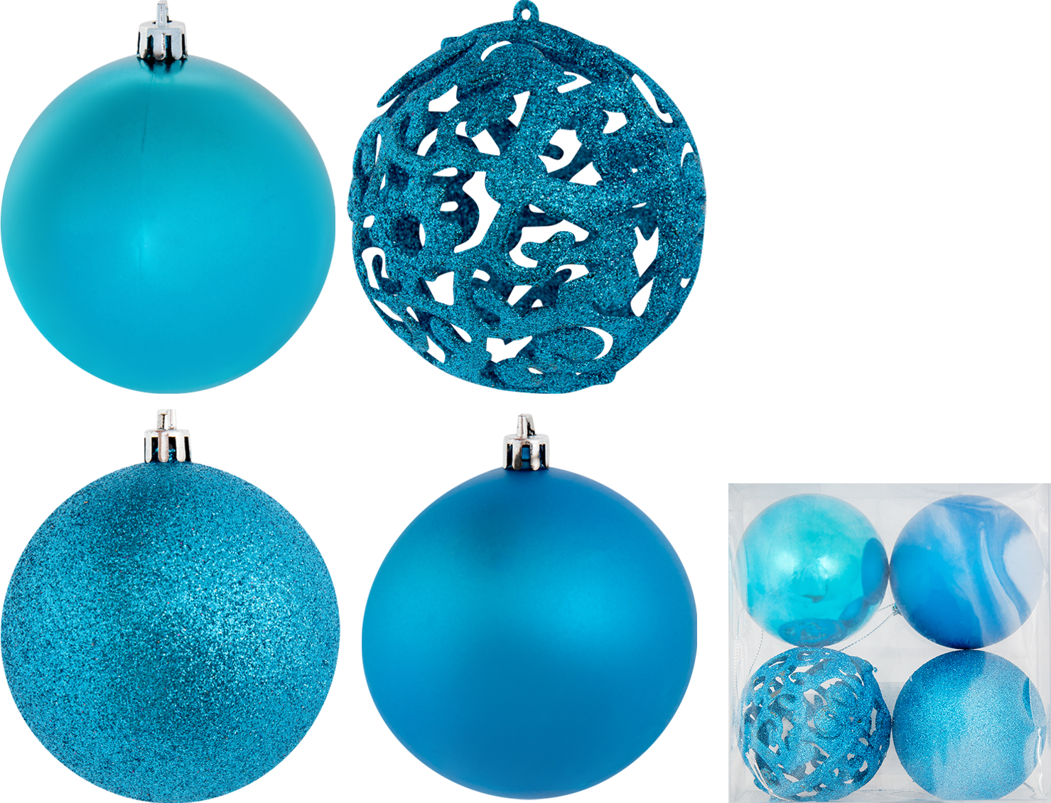 Изображение товара Набор ёлочных шаров 8 см цвет голубой, 4 шт.