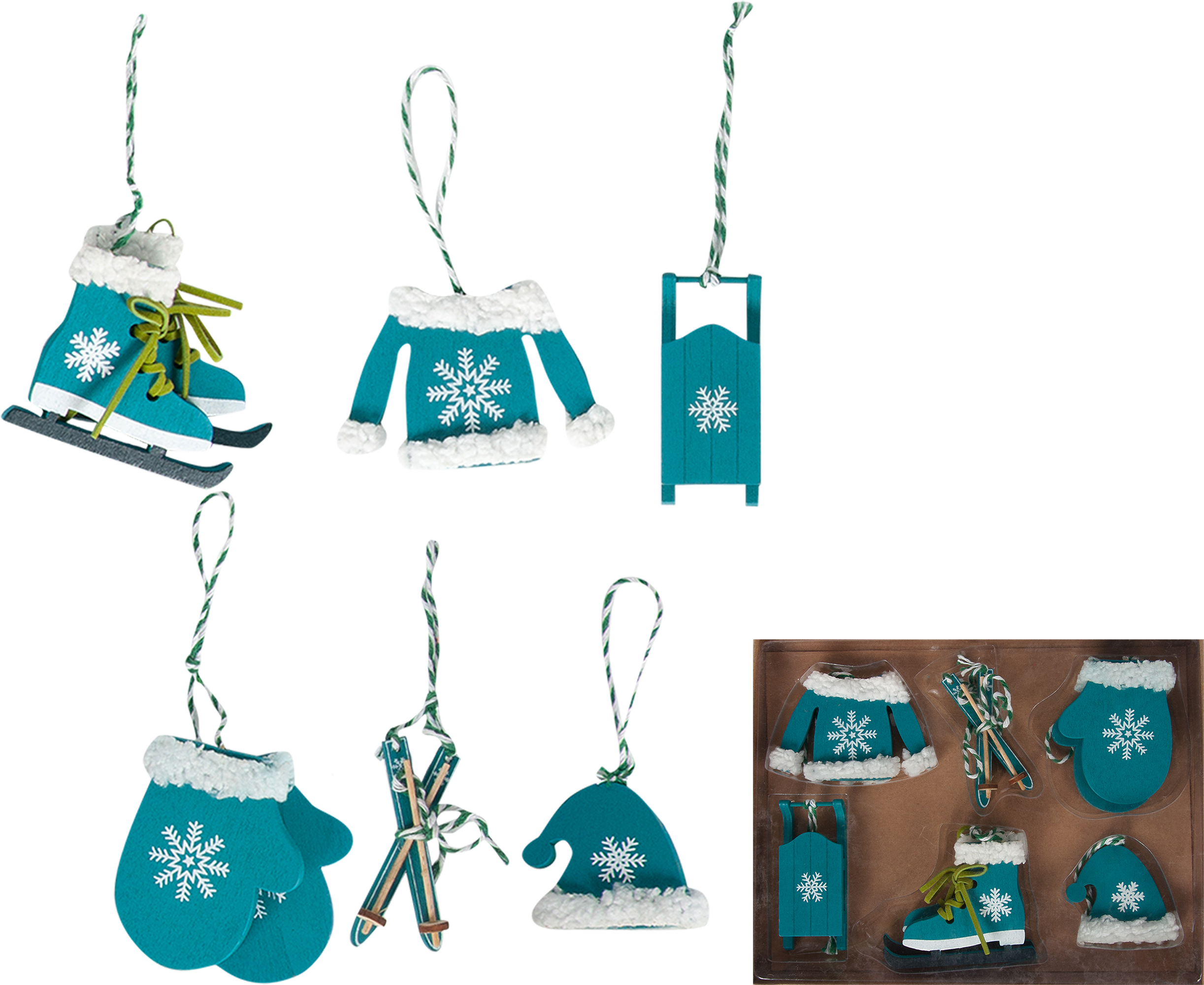 Изображение товара Набор ёлочных украшений из дерева голубой 17 см 6 шт