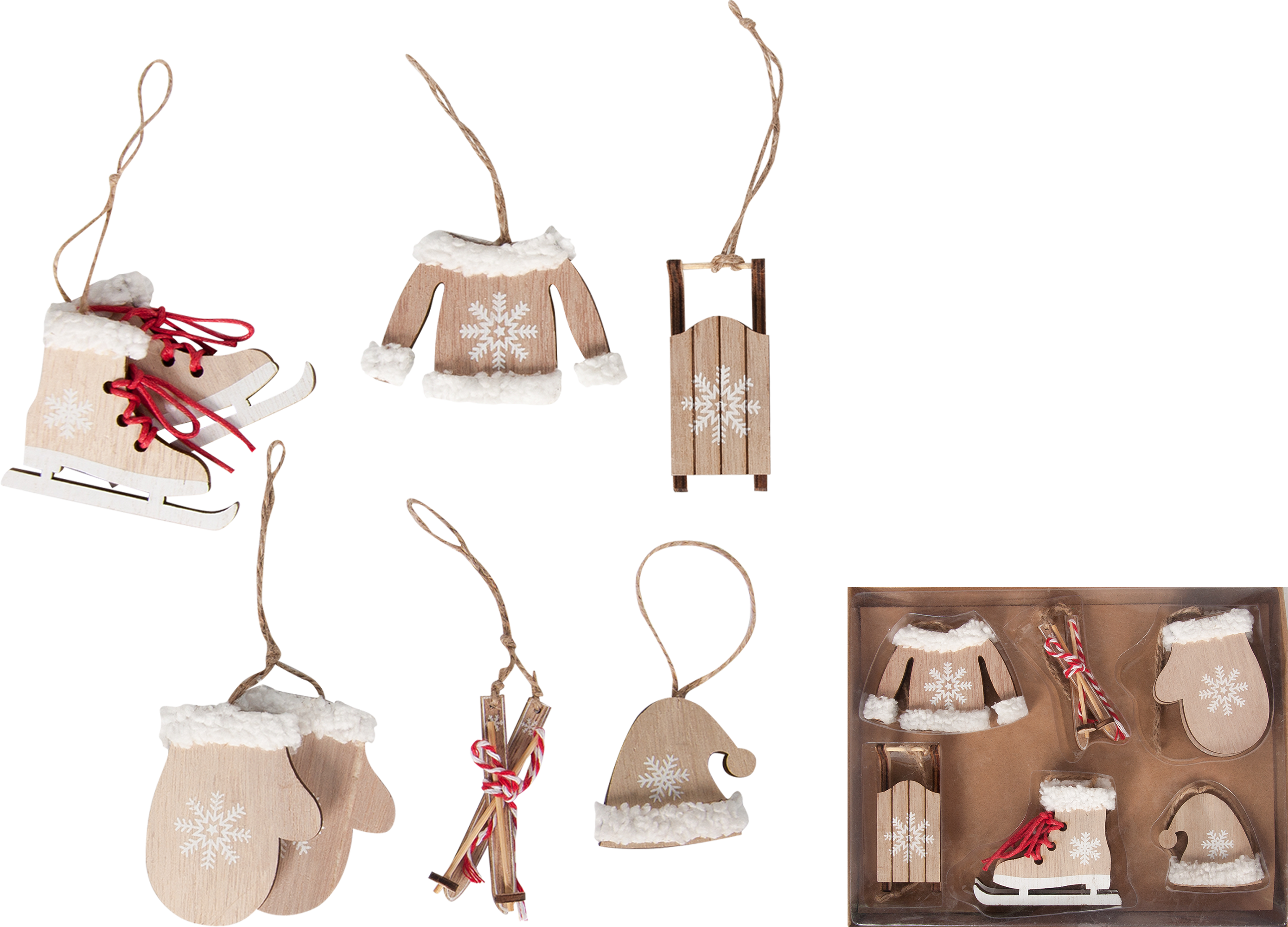 Изображение товара Набор ёлочных украшений 17 см, дерево, цвет бежевый, 6 шт.