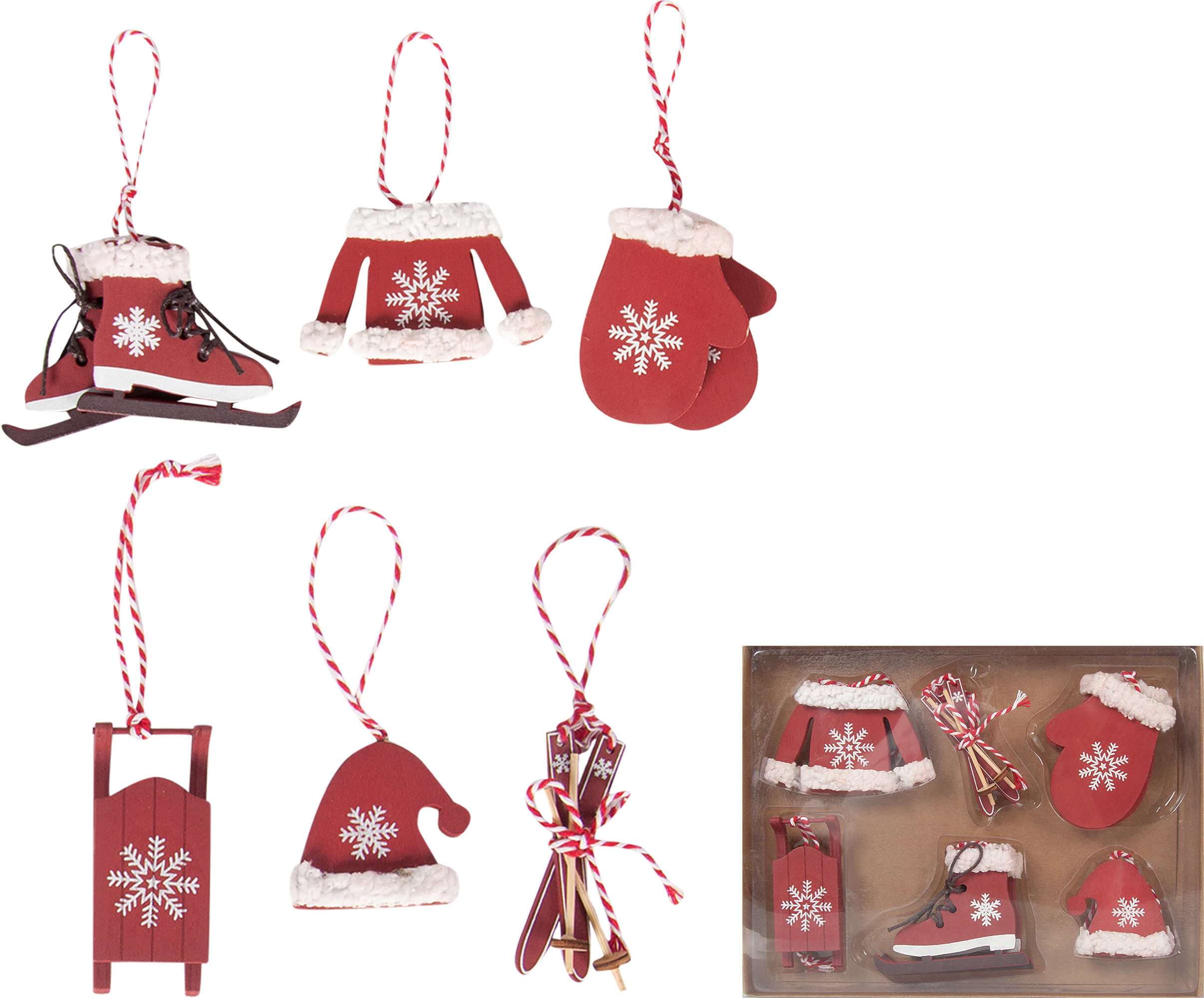 Изображение товара Набор ёлочных украшений ErichKrause Decor 6 шт. деревянные, красные, 17 см