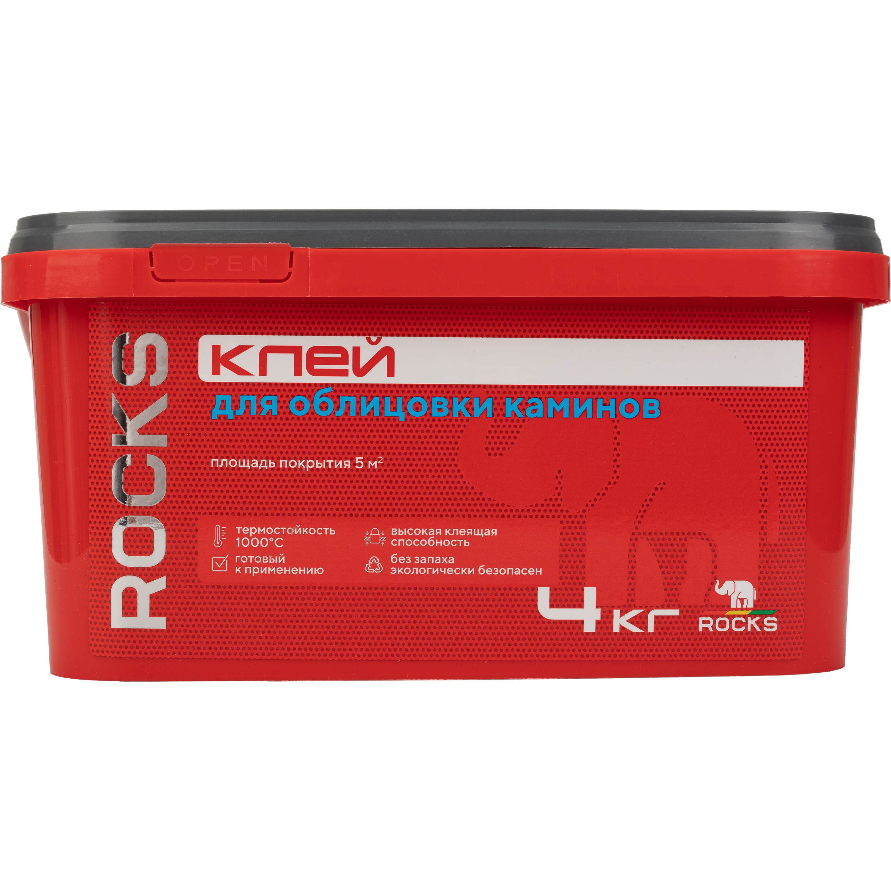 Клей для облицовки печей и каминов Rocks огнеупорность 1000°С 4 кг