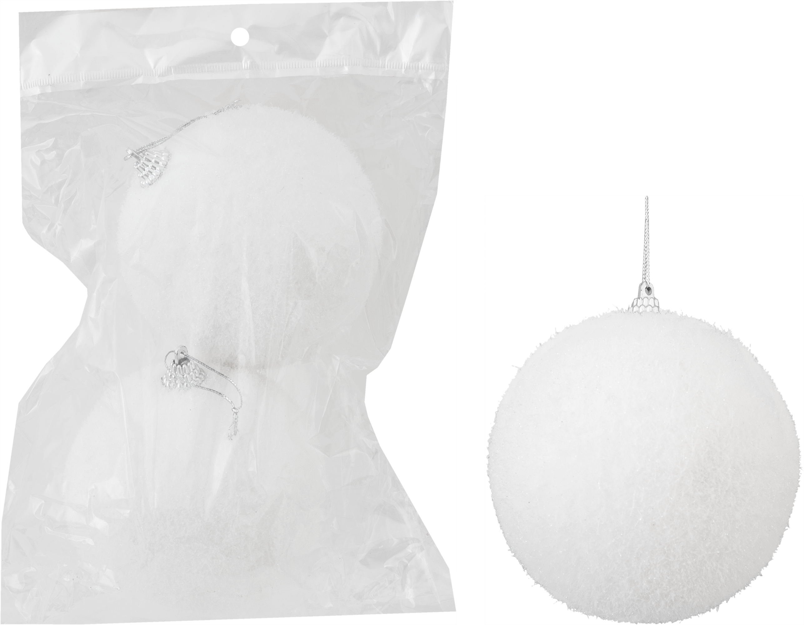 Изображение товара Набор ёлочных шаров флокированных 10 см белый 2 шт.