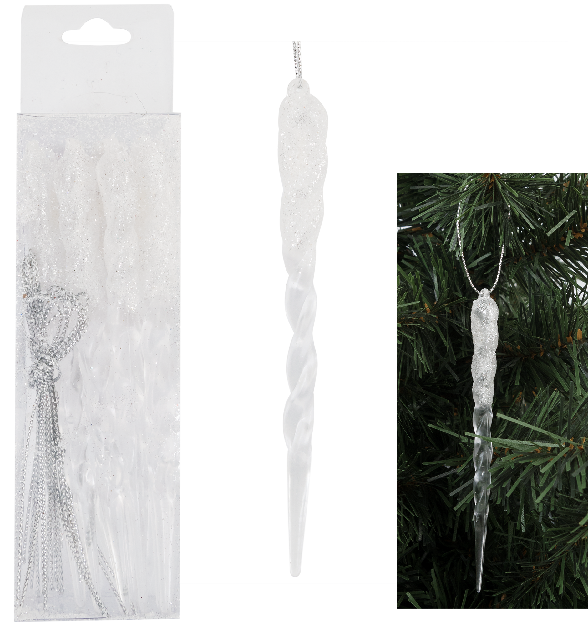 Изображение товара Елочная игрушка «Сосульки» серебряный 12 шт.