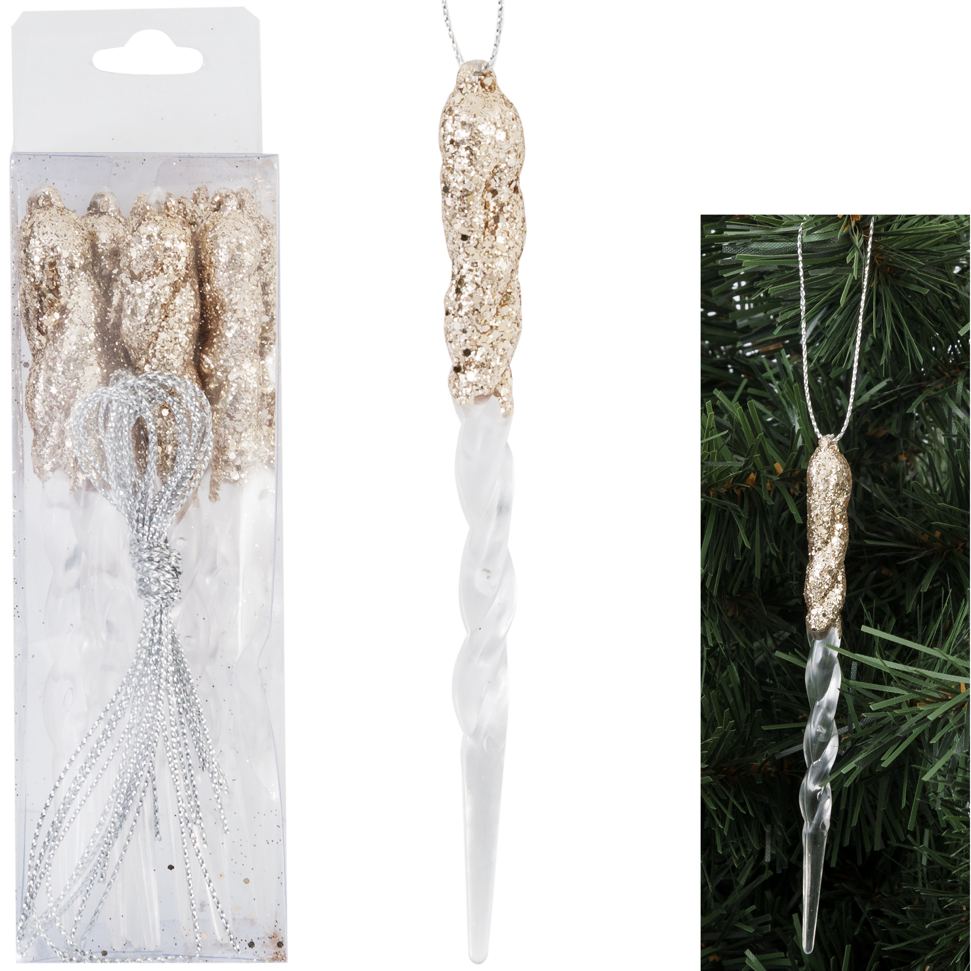 Изображение товара Елочная игрушка «Сосульки» золотой 12 шт.