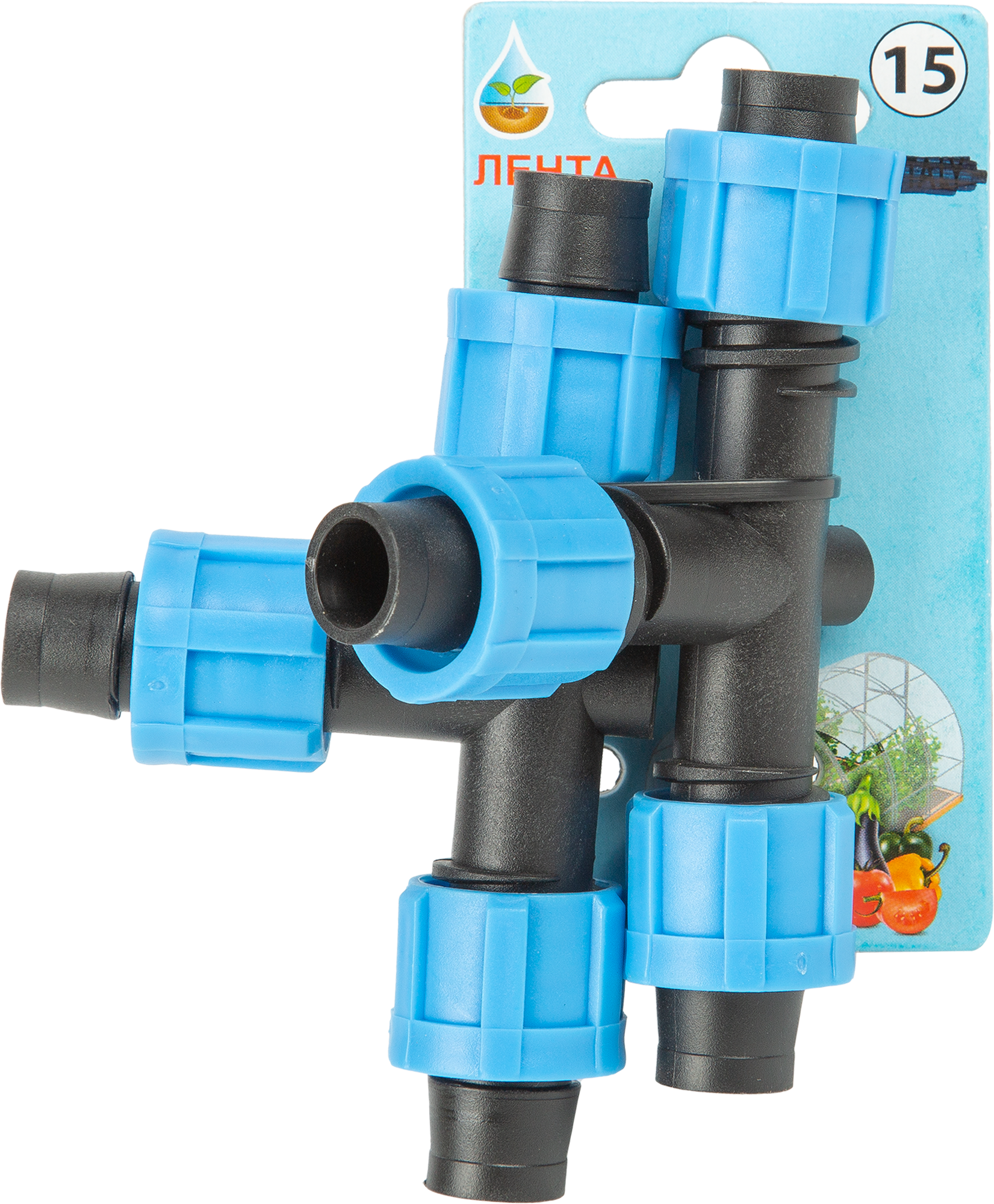 Изображение товара Тройник для капельной ленты 16 мм 2 шт полипропилен синий