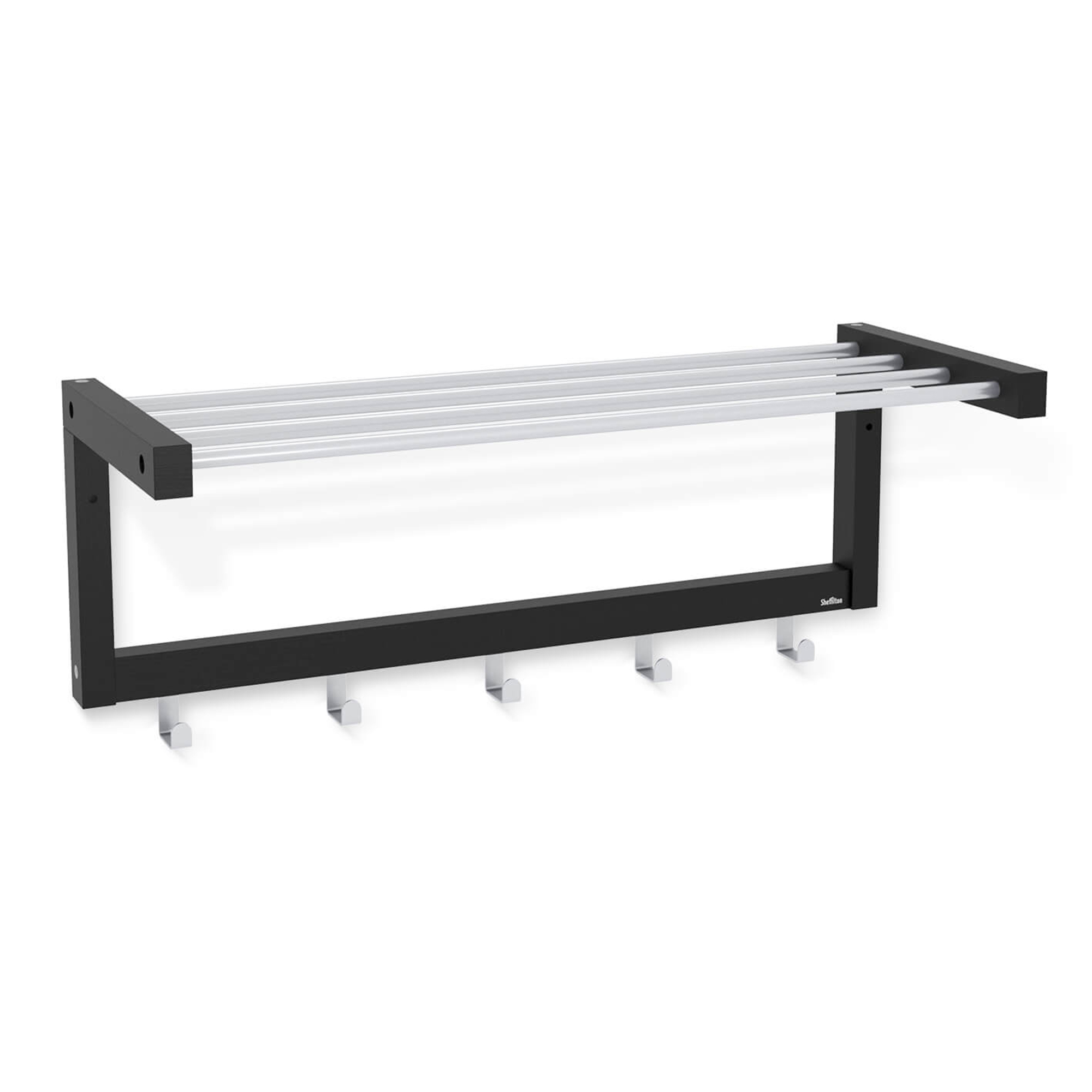 Изображение товара Настенная вешалка с 5 крючками и полкой черная 65x23x25 см