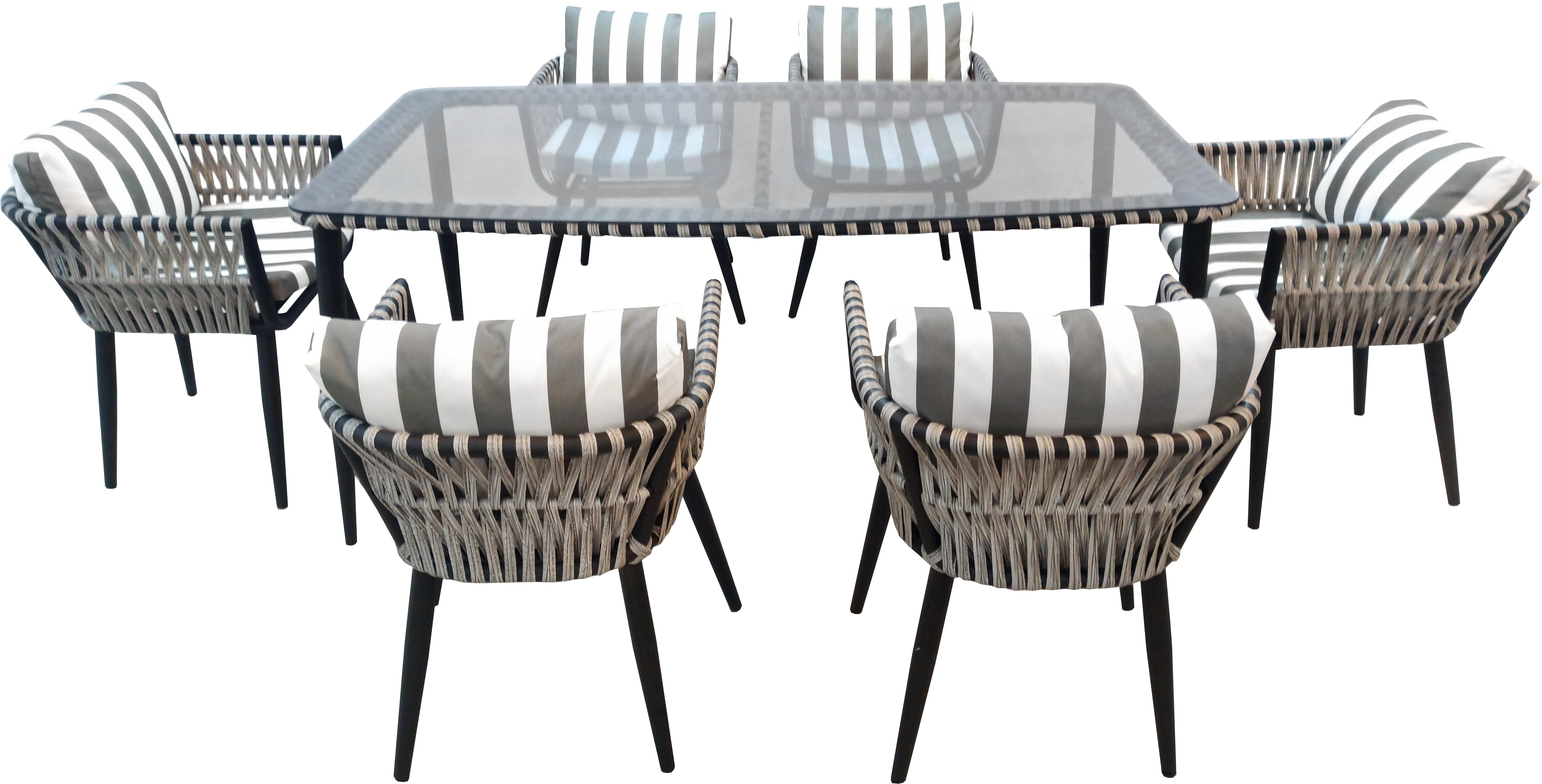 Изображение товара Набор садовой мебели для обеда TINTO4 искусственный ротанг/металл/стекло белый/серый/черный: 6 кресел и стол