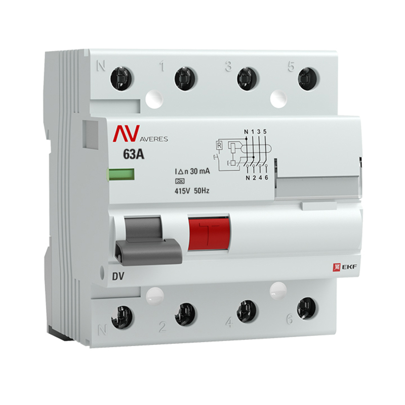 Изображение товара УЗО EKF Averes DV 4P 63 A 30 мА 4.5 кА AC