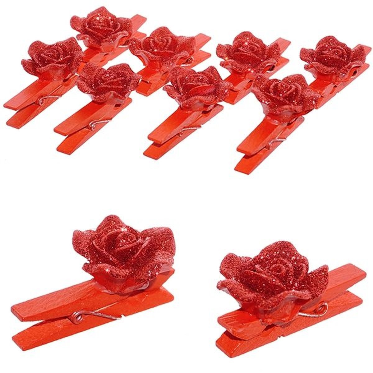 Изображение товара Украшение новогоднее Прищепка-Роза 256009 дерево 9.5x2.5 см красное 8 шт