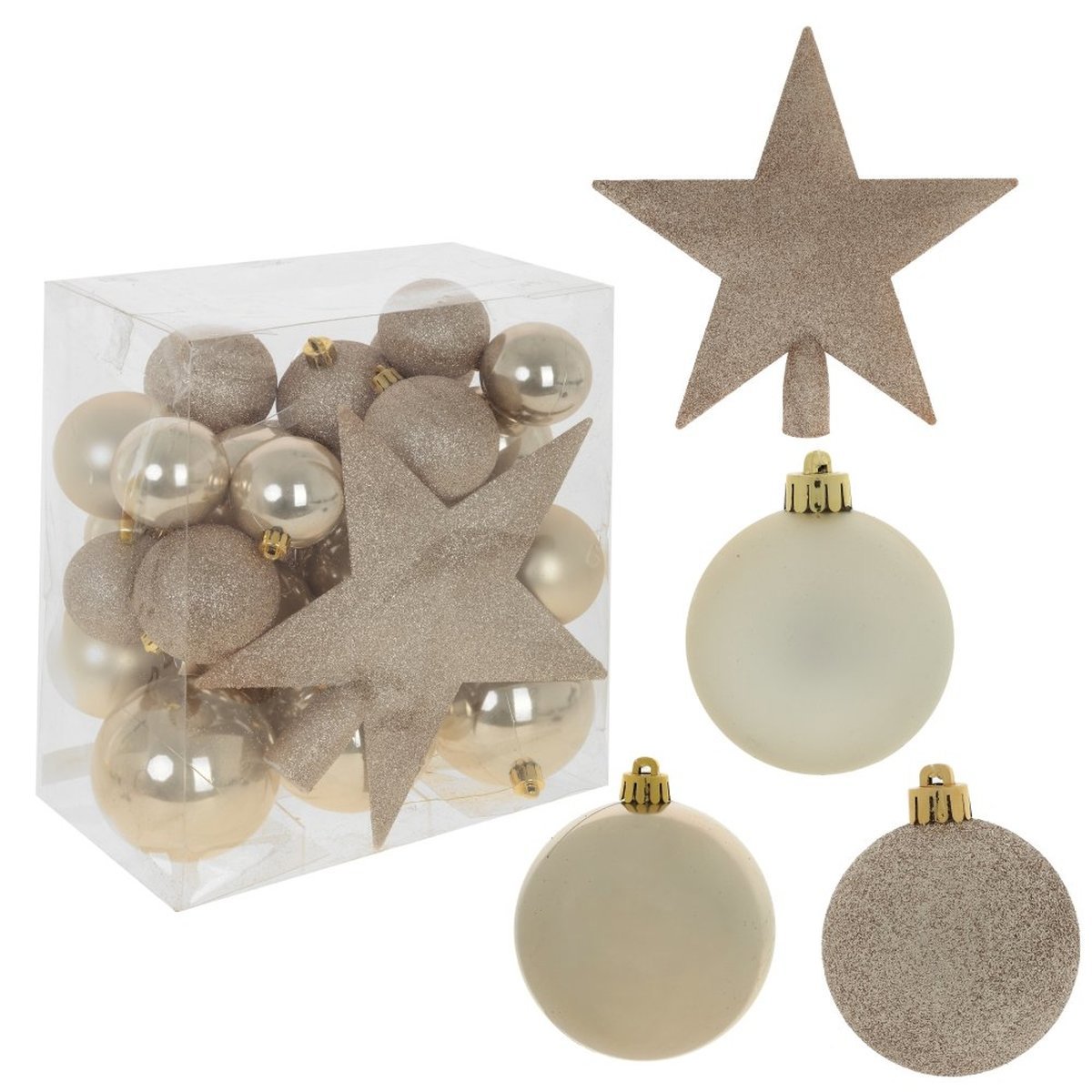 Изображение товара Набор новогодних елочных украшений шар и звезда бежевый 31 шт
