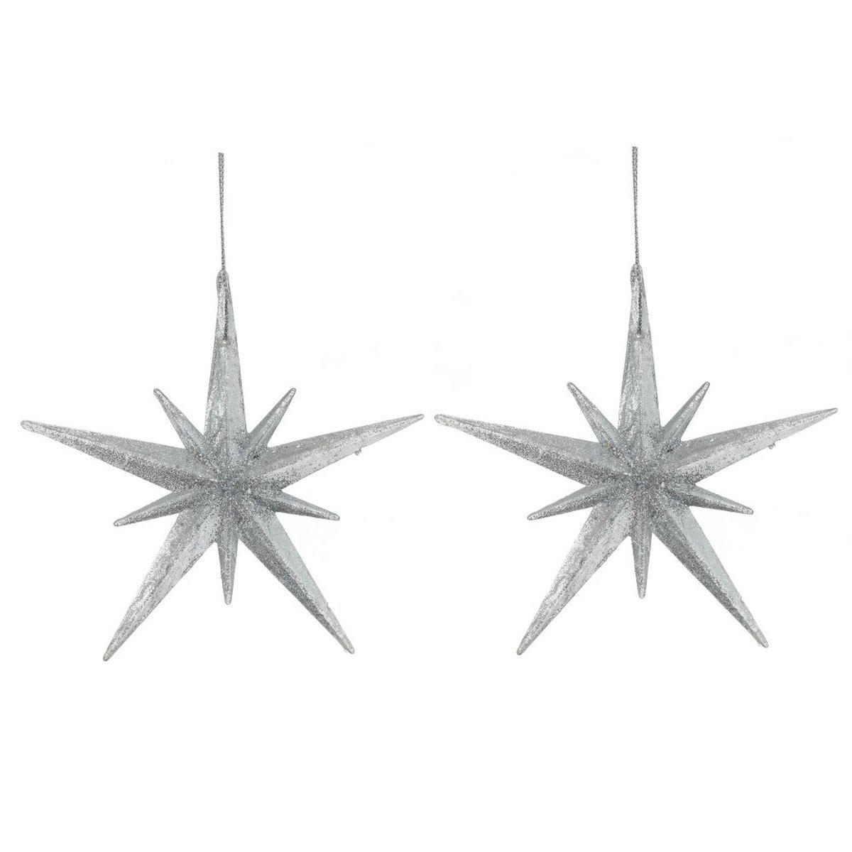 Изображение товара Набор новогодних украшений Звезда 2 шт серебристые 11.5 см ПВХ