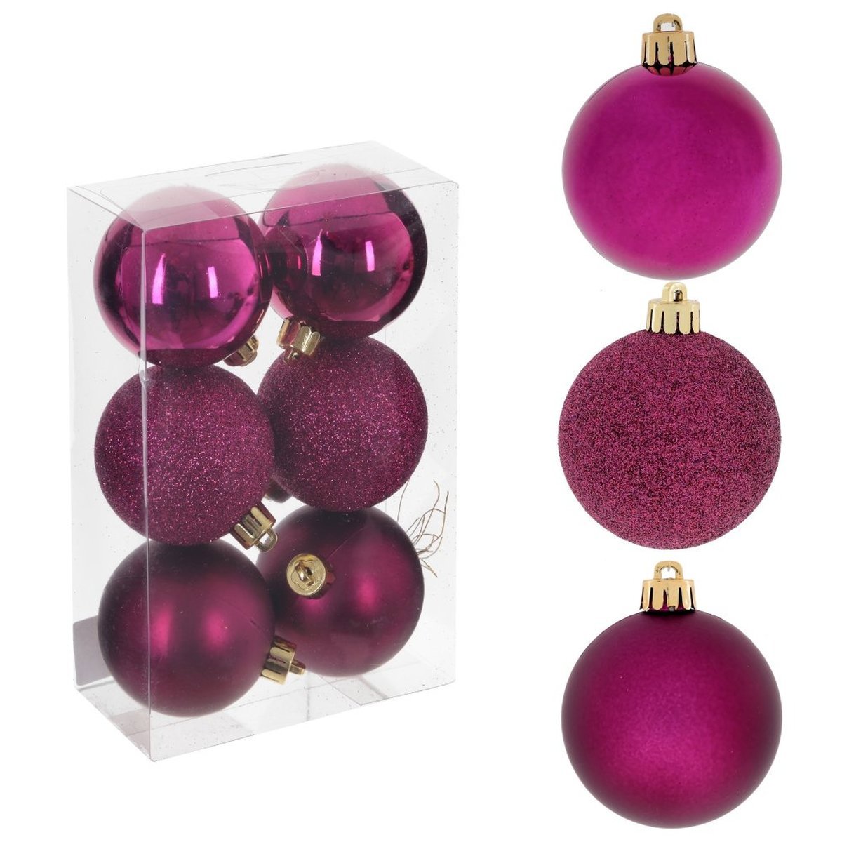 Изображение товара Набор новогодних елочных шаров 6 шт розовые ПВХ 6x8 см