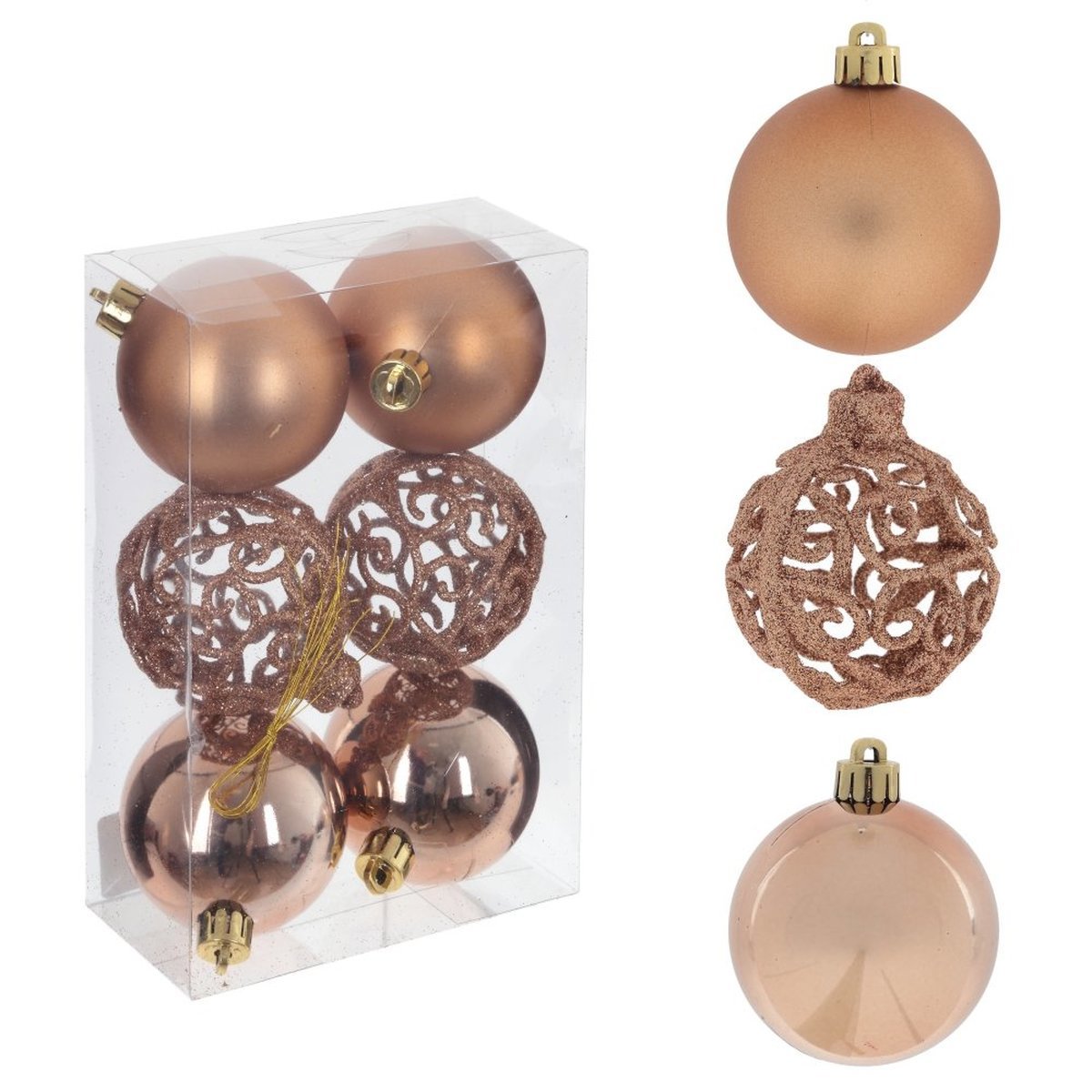 Изображение товара Набор новогодних елочных шаров из ПВХ 6 шт бежевые 6 см