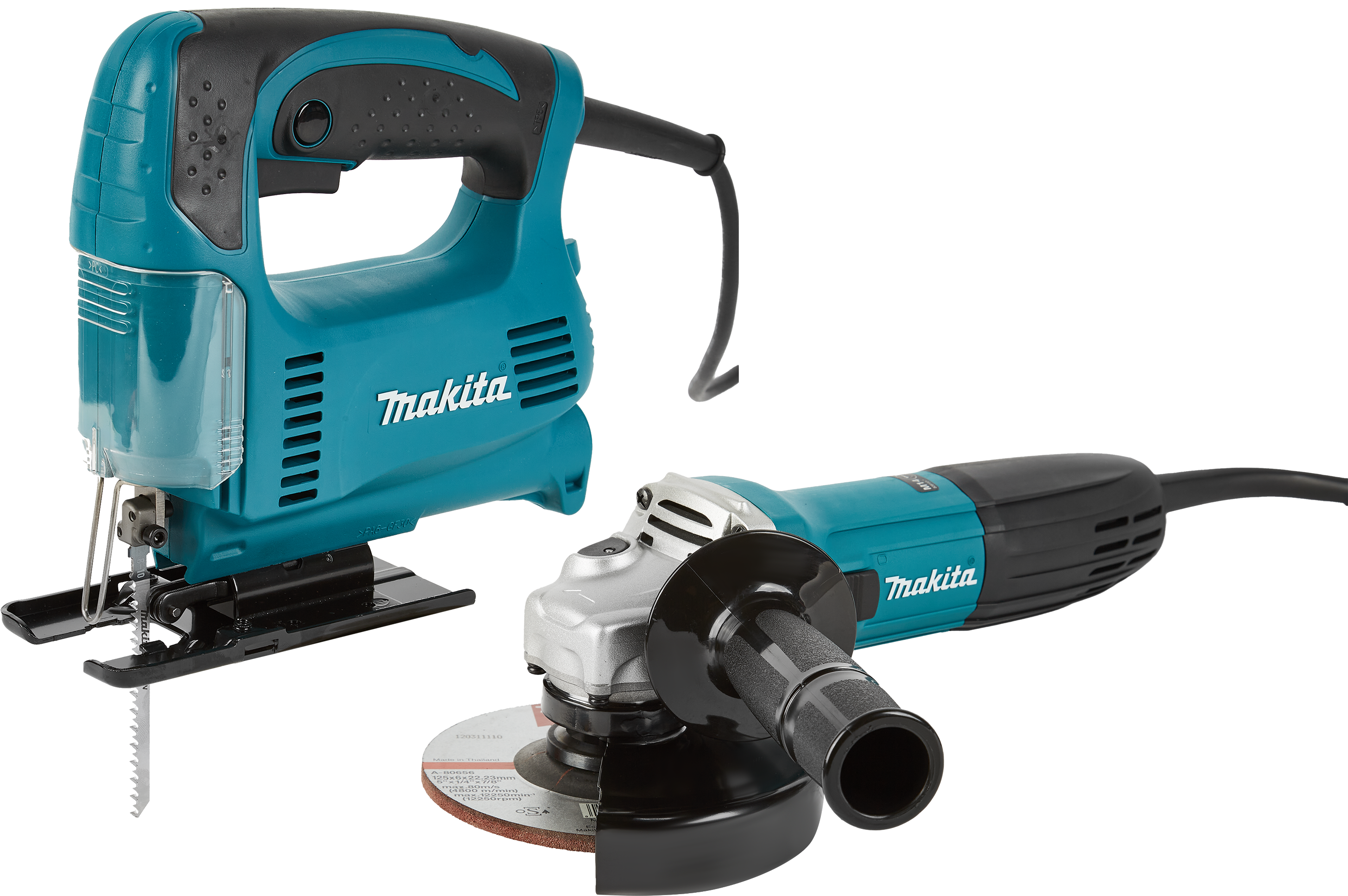 Изображение товара Набор электроинструментов Makita DK0122 с лобзиком 4326 и УШМ GA5030