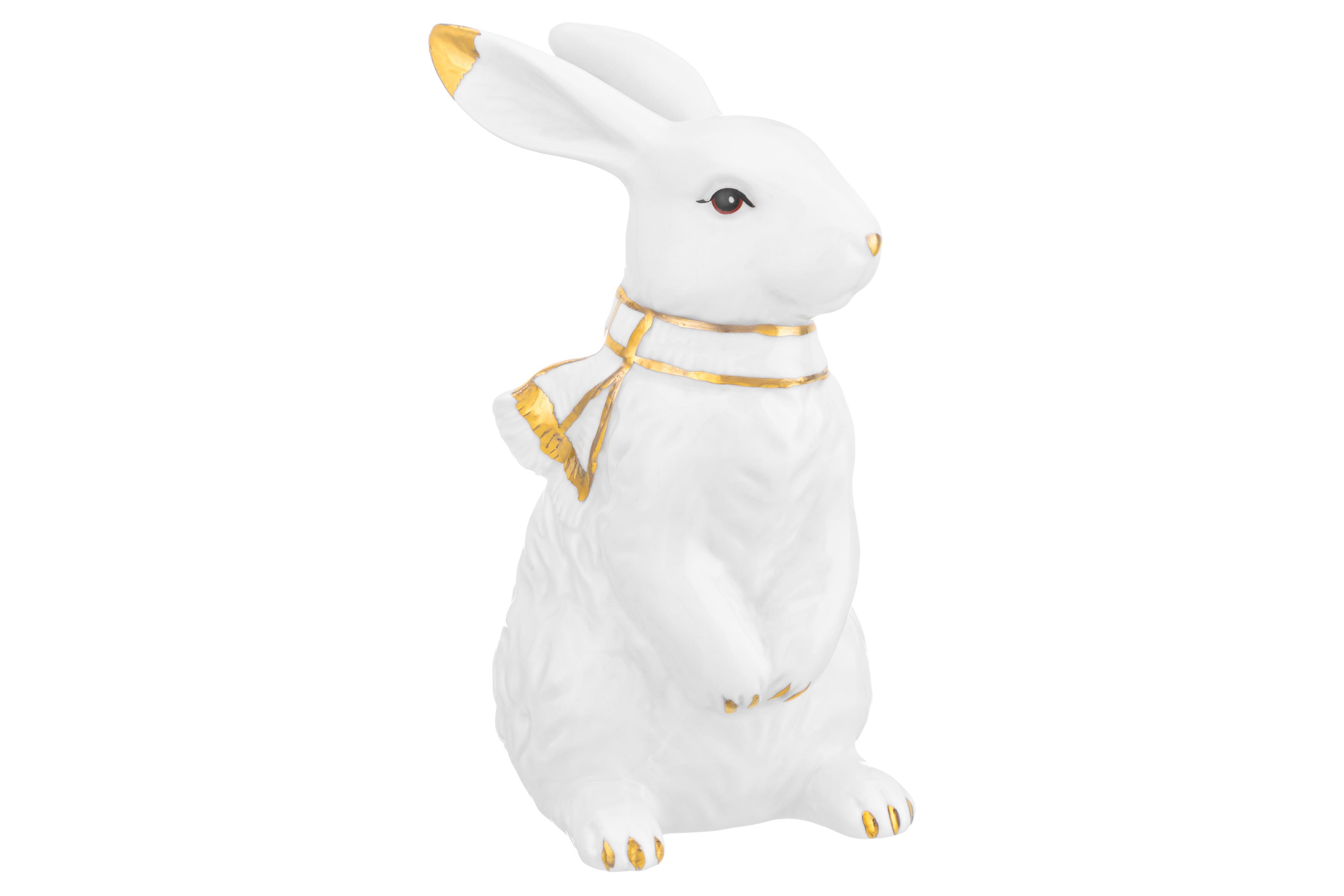 Изображение товара Фигурка декоративная 8x6.5x13.5 Elan Gallery Зайка белая с золотом