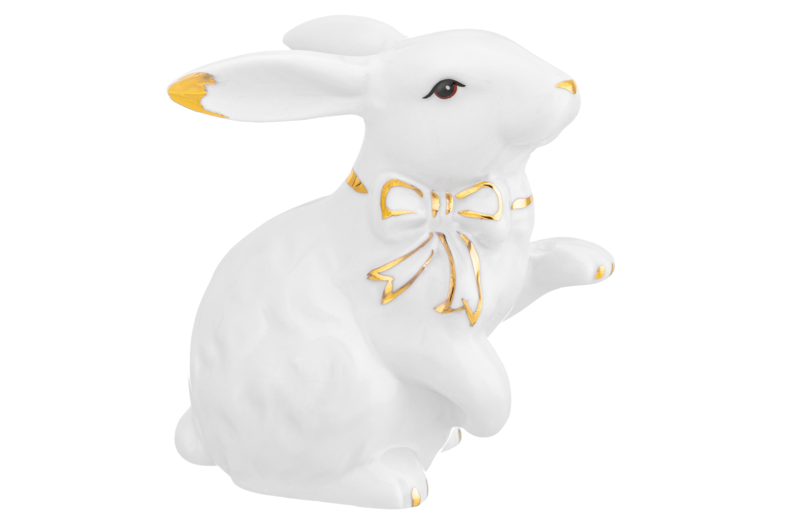 Изображение товара Фигурка декоративная 8х5.5х8 см Elan Gallery Зайка белая с золотом