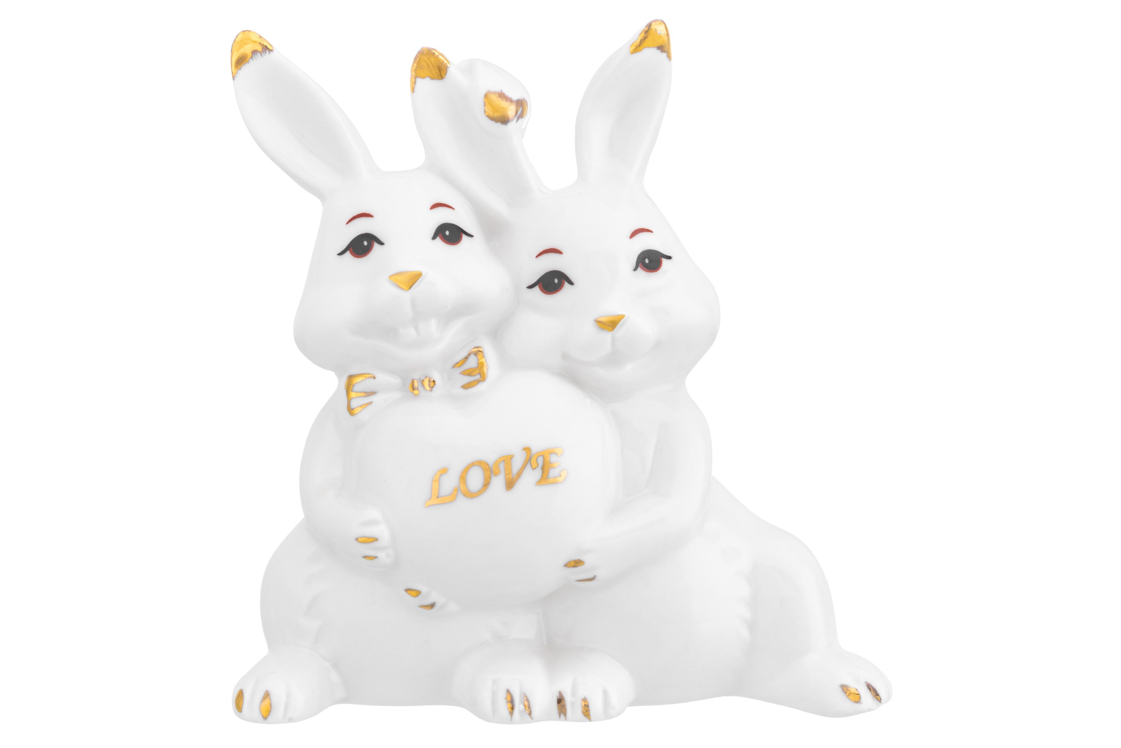 Изображение товара Фигурка декоративная 9.5х6х9.5 см Elan Gallery Зайчата белая с золотом