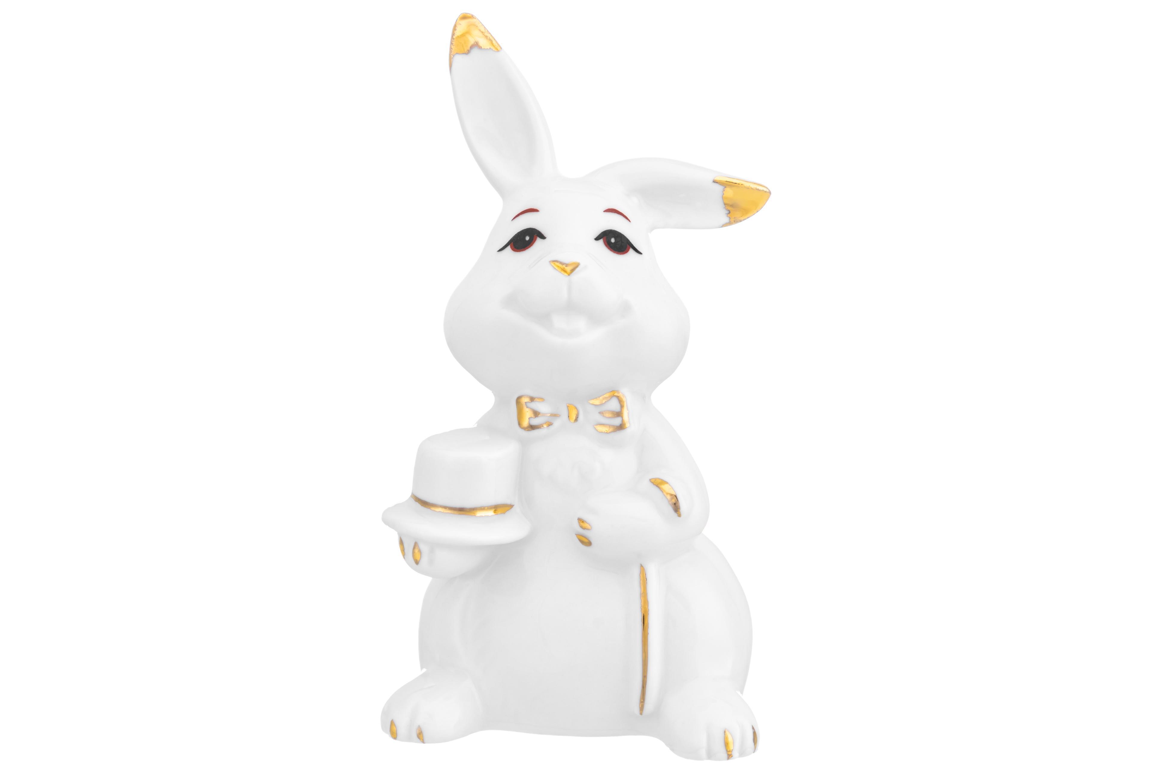 Изображение товара Фигурка декоративная 5х5х9.5 см Elan Gallery Зайка джентельмен белая с золотом