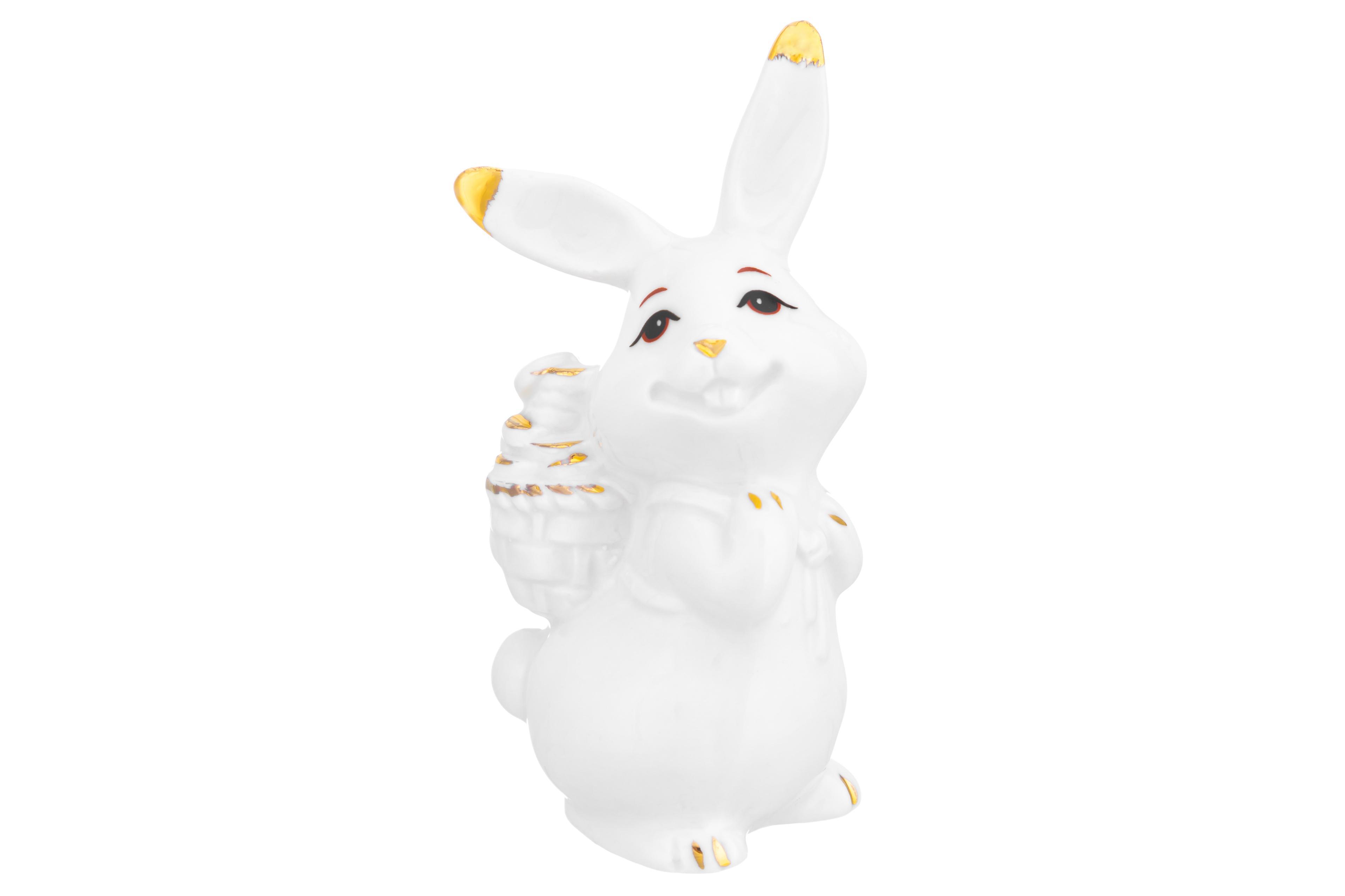 Изображение товара Фигурка декоративная 4.5х3.8х9.5 см Elan Gallery Зайка с монетками белая с золотом