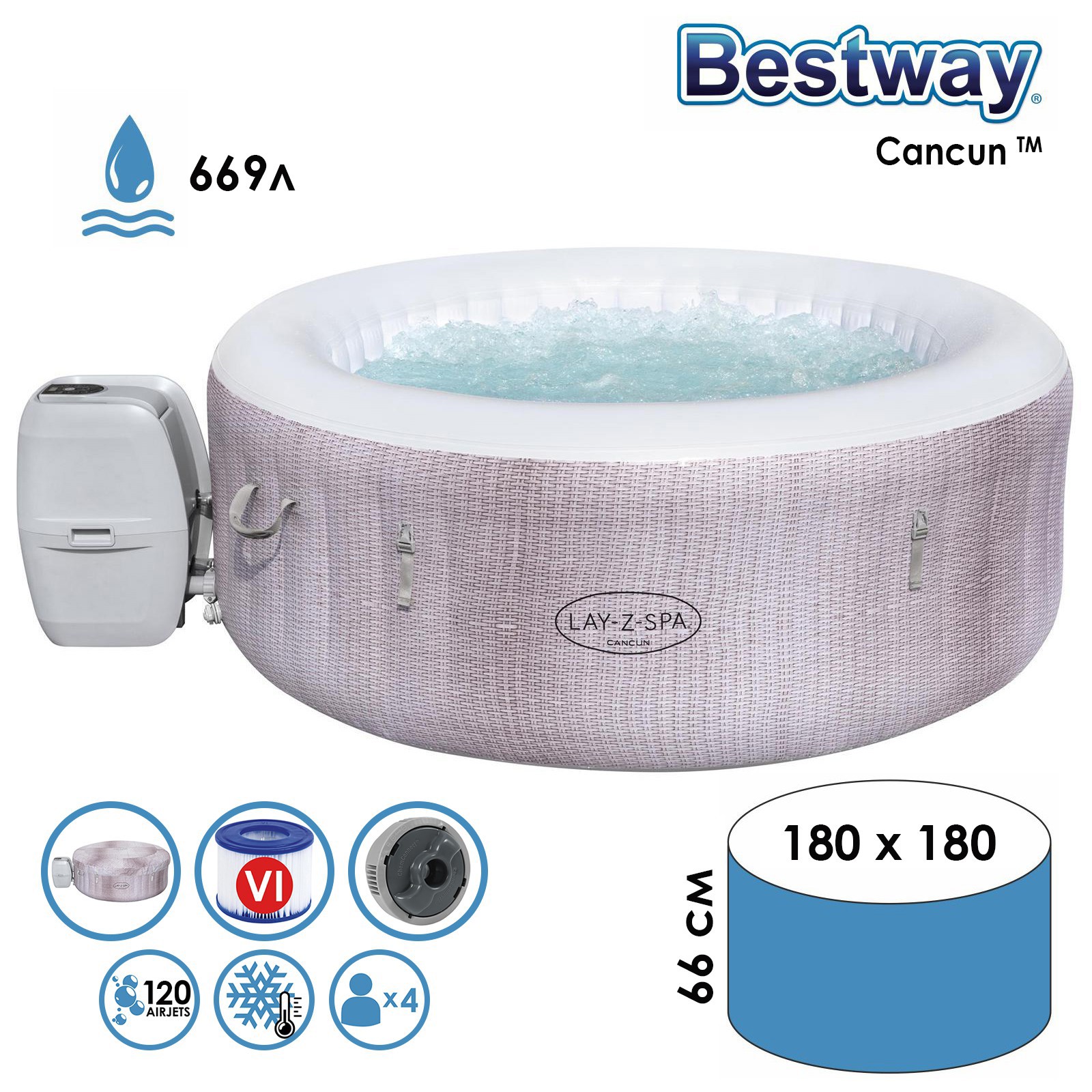Изображение товара SPA бассейн Bestway 60003 Cancun AirJet 180 x 66 см