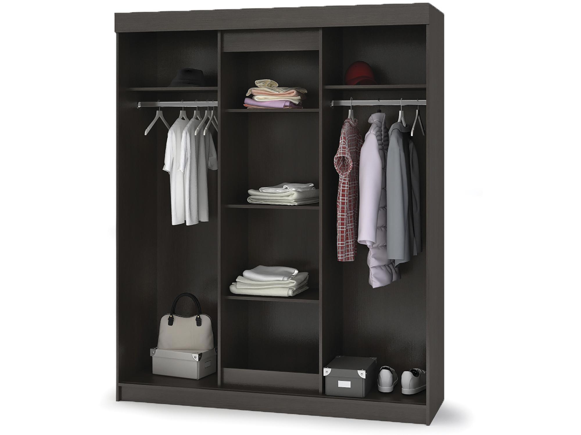 Изображение товара Шкаф-купе Фея 210x160x52 см с зеркальными дверями и полками темно-коричневый