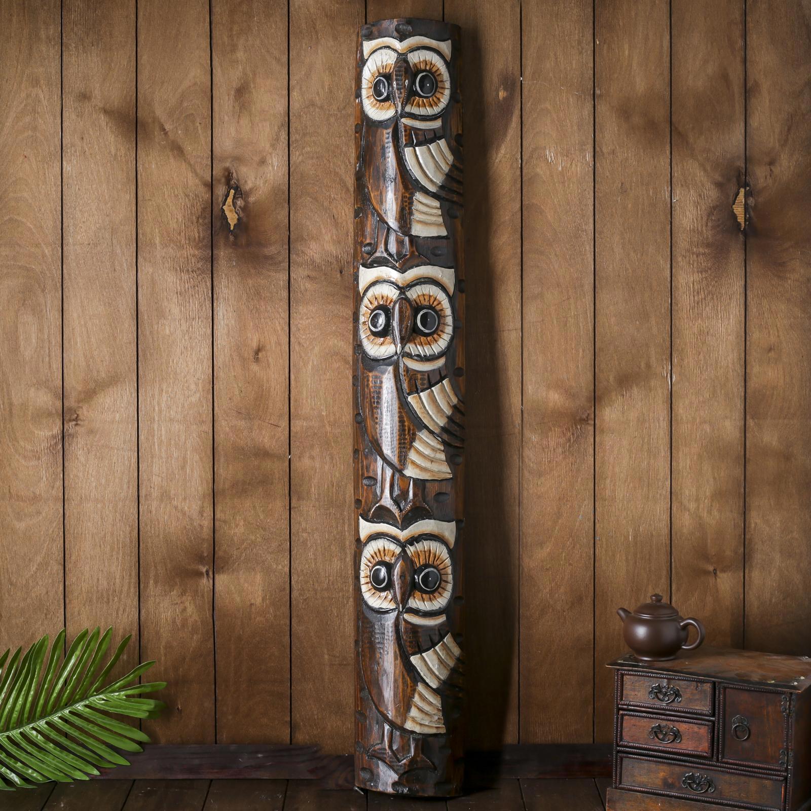 Изображение товара Панно настенное «Три филина» — дерево 100x16x7 см