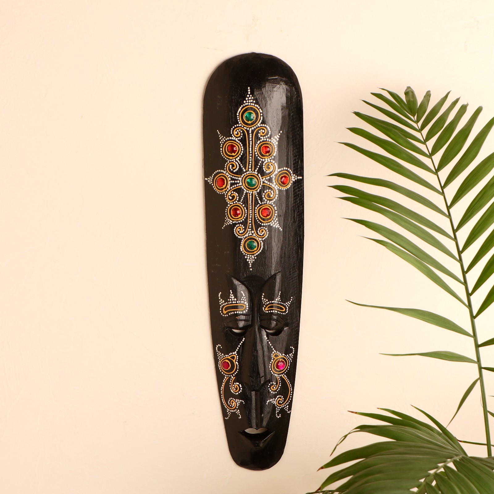 Изображение товара Панно-маска настенная "Абориген черный со стразами" 3x12x50 см