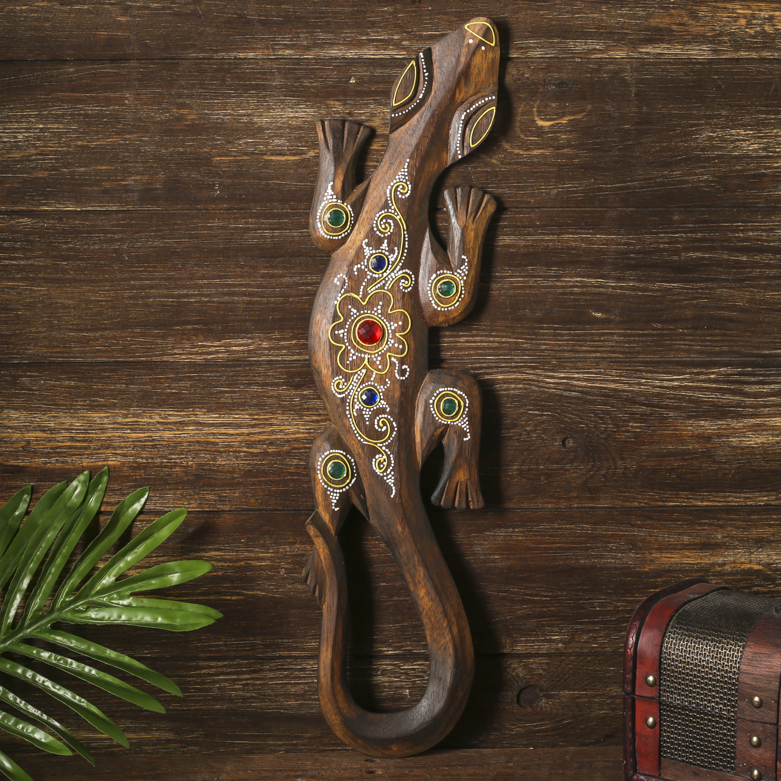 Изображение товара Панно настенное "Геккон коричневый со стразами" 1x12x50 см