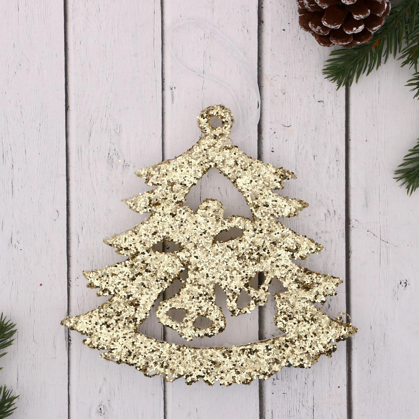 Изображение товара Елочная игрушка Мерцающая ёлка с колокольчиками Зимнее волшебство 4325451 13.5 см х 14.5 см жёлтый/золотой