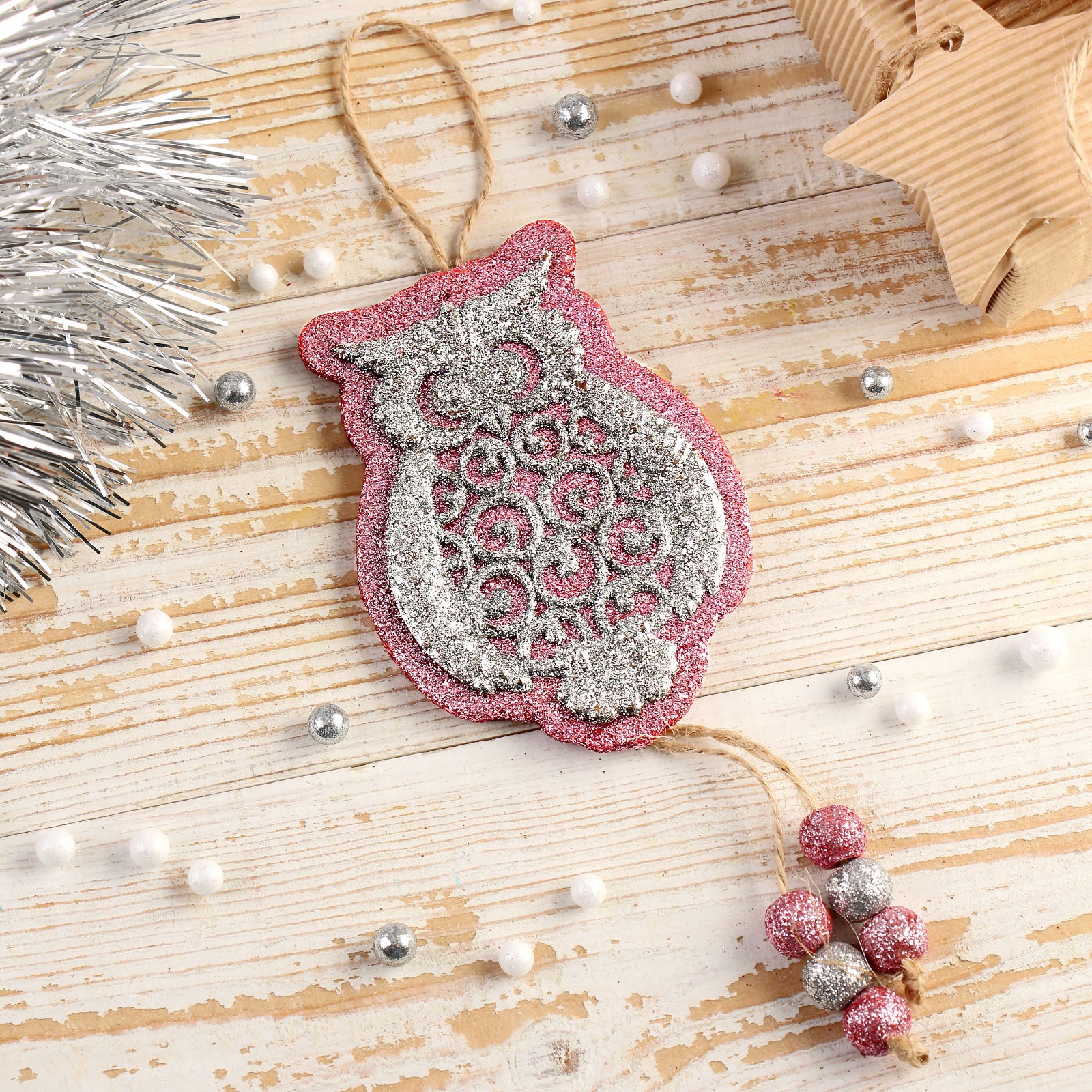 Изображение товара Елочная игрушка Совушка Зимнее волшебство 4325481 11 см х 7.5 см розовый