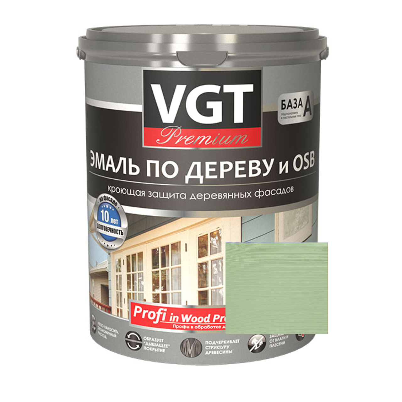 Изображение товара Эмаль по дереву и OSB VGT Профи 23179 фисташковая для фасадов и окон