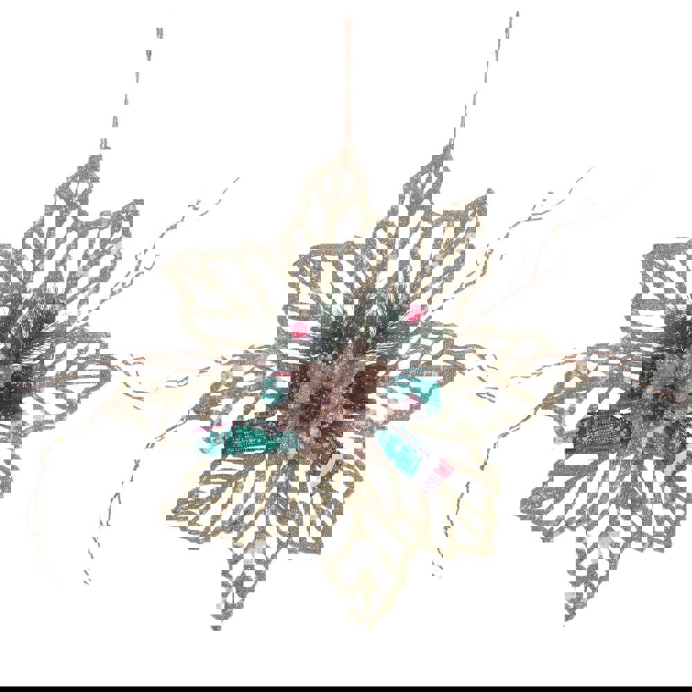 Изображение товара Новогоднее украшение Цветок 3x26x26 см золотое с глиттером