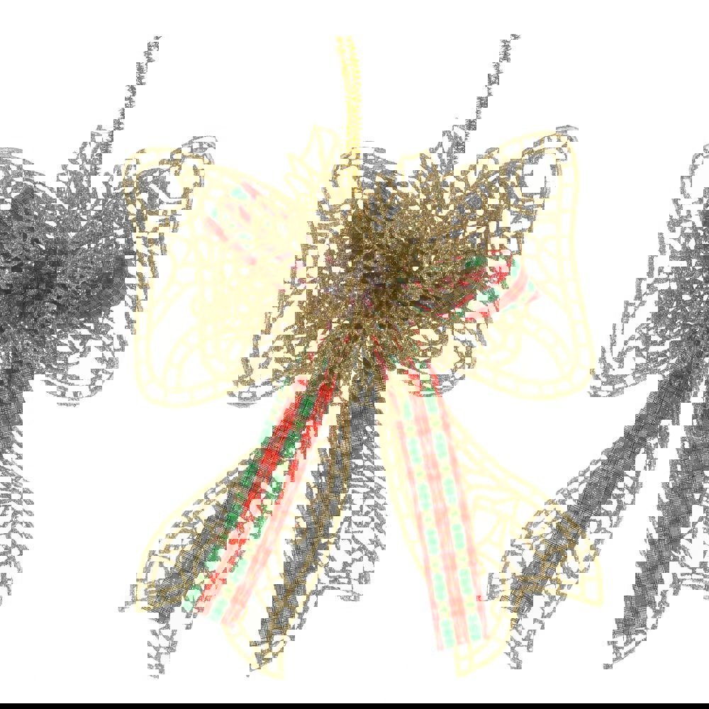 Изображение товара Новогоднее украшение Бант золотой с глиттером 3x18x15 см