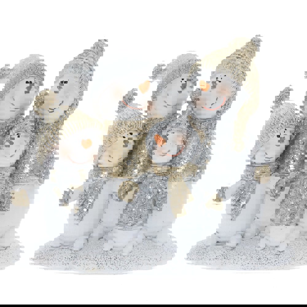 Изображение товара Новогоднее украшение снеговики 5х11х13 см золотое праздничное декорирование