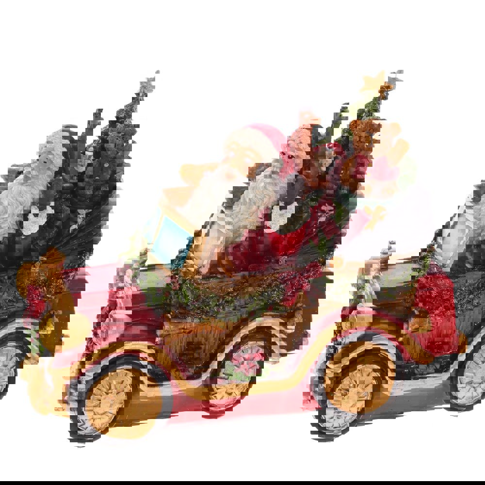 Изображение товара Новогоднее украшение Дед Мороз на машине 12х16х25 см красное