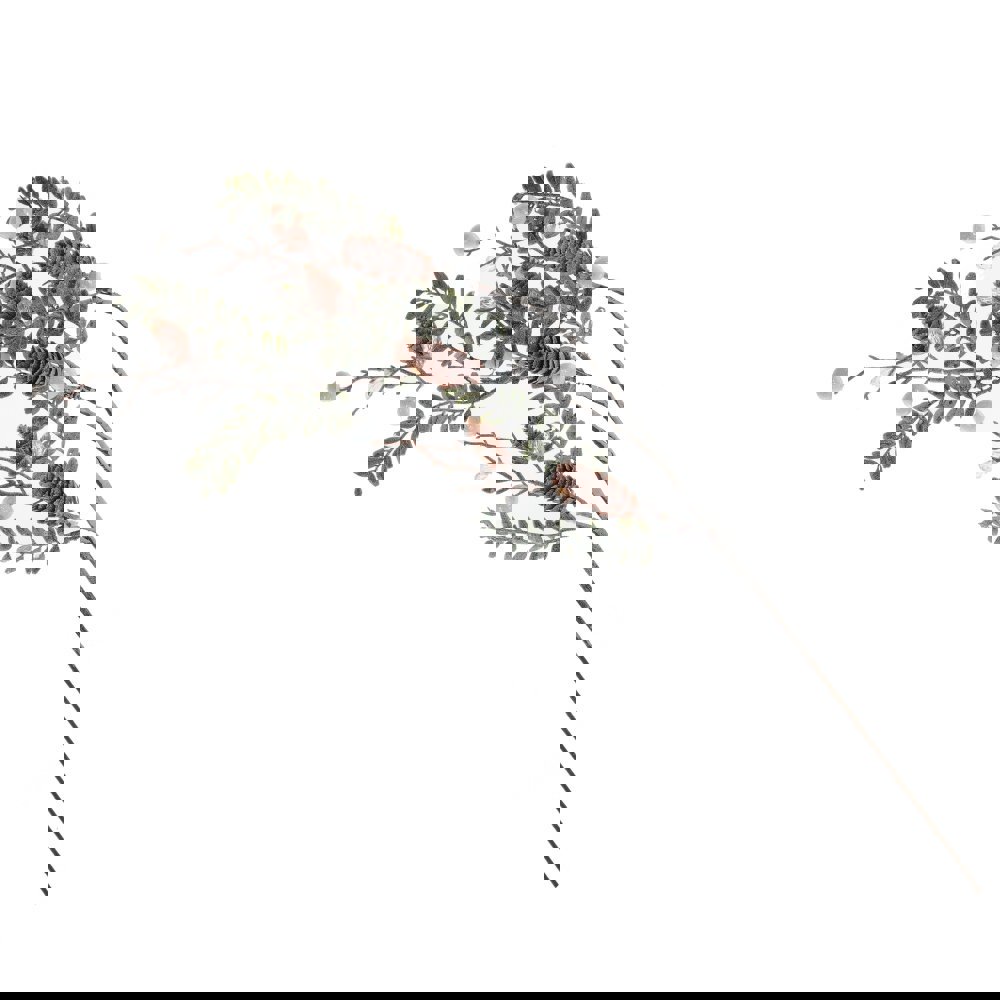 Изображение товара Новогодняя ветка 3x36 см с мерцающими листьями и ягодами