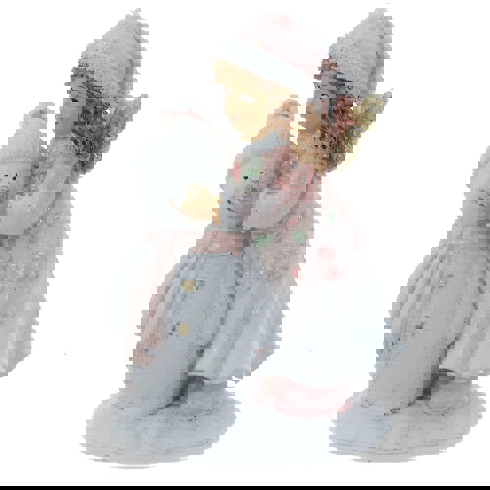 Изображение товара Новогоднее украшение Девочка со снеговиком 4x8x6 см цвет розовый