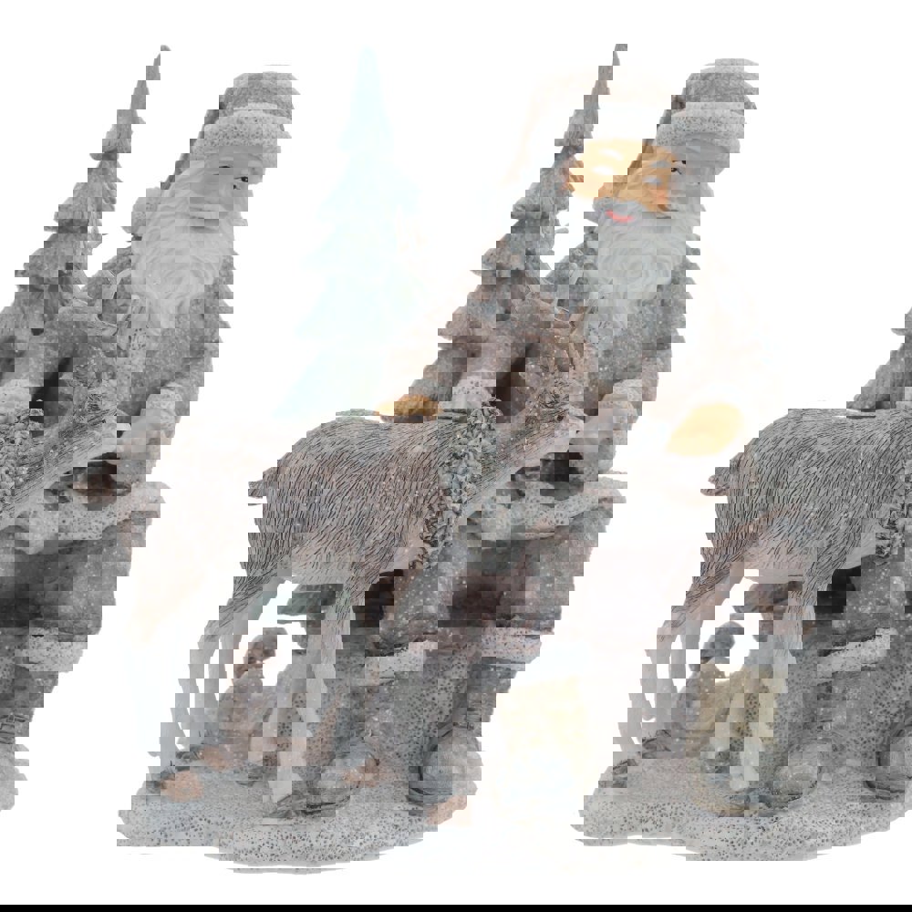 Изображение товара Новогоднее украшение Дед Мороз с оленем 12.5x17x18.5 см бежевое