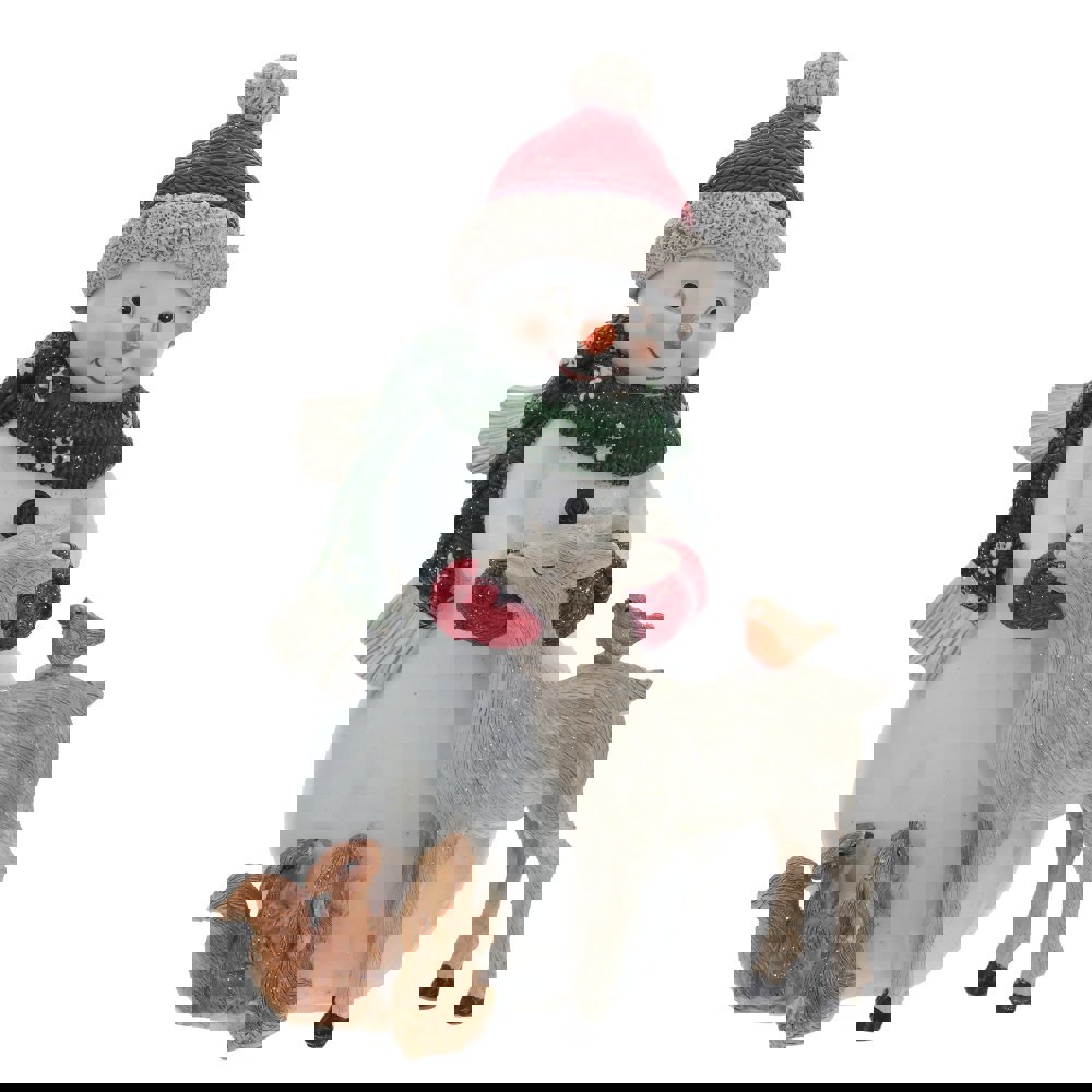 Изображение товара Новогоднее украшение Снеговик с оленем 9.5x16.5 см