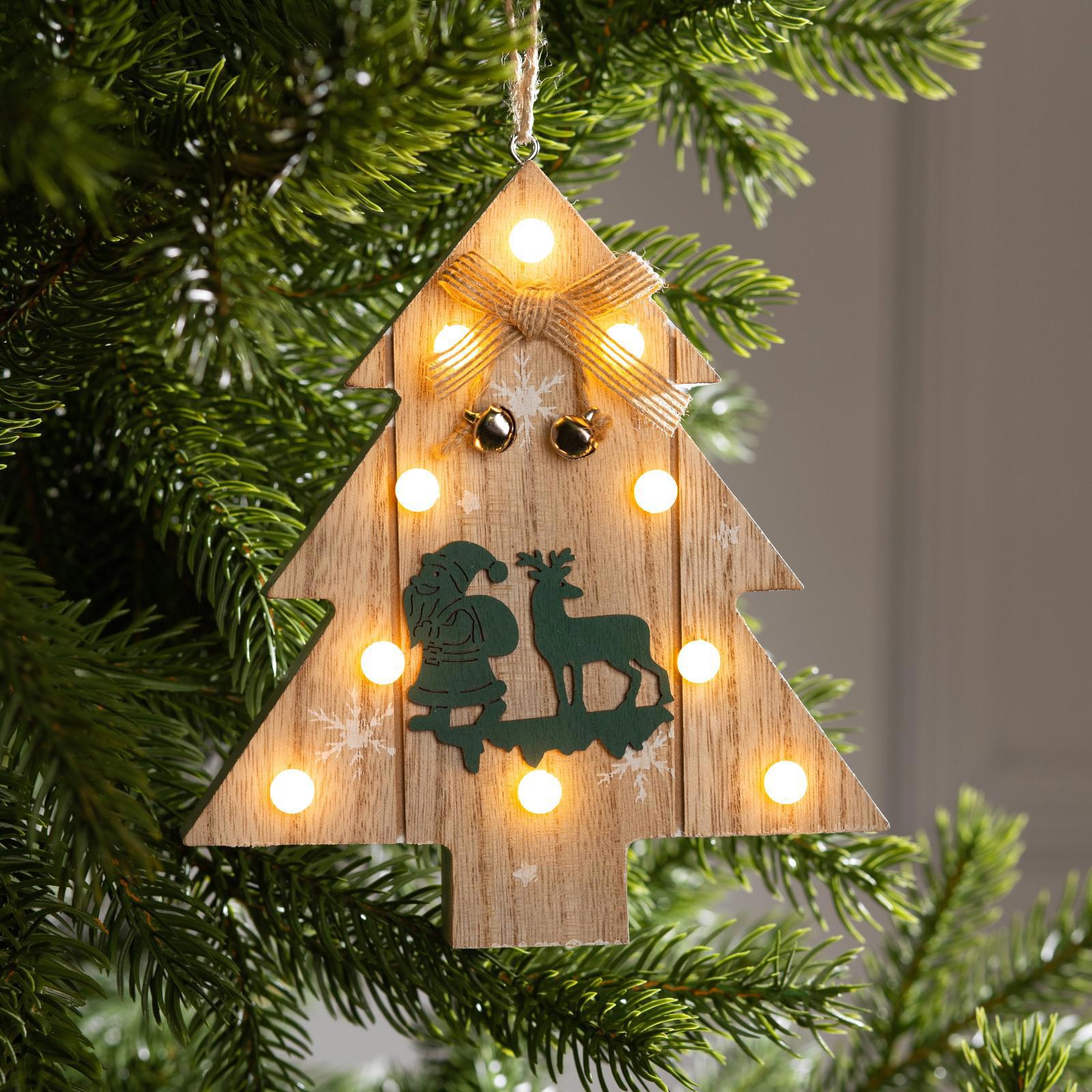 Изображение товара Елочная игрушка Елочка с дедом морозом и оленем Luazon lighting 6117370 3 см х 14 см бежевый